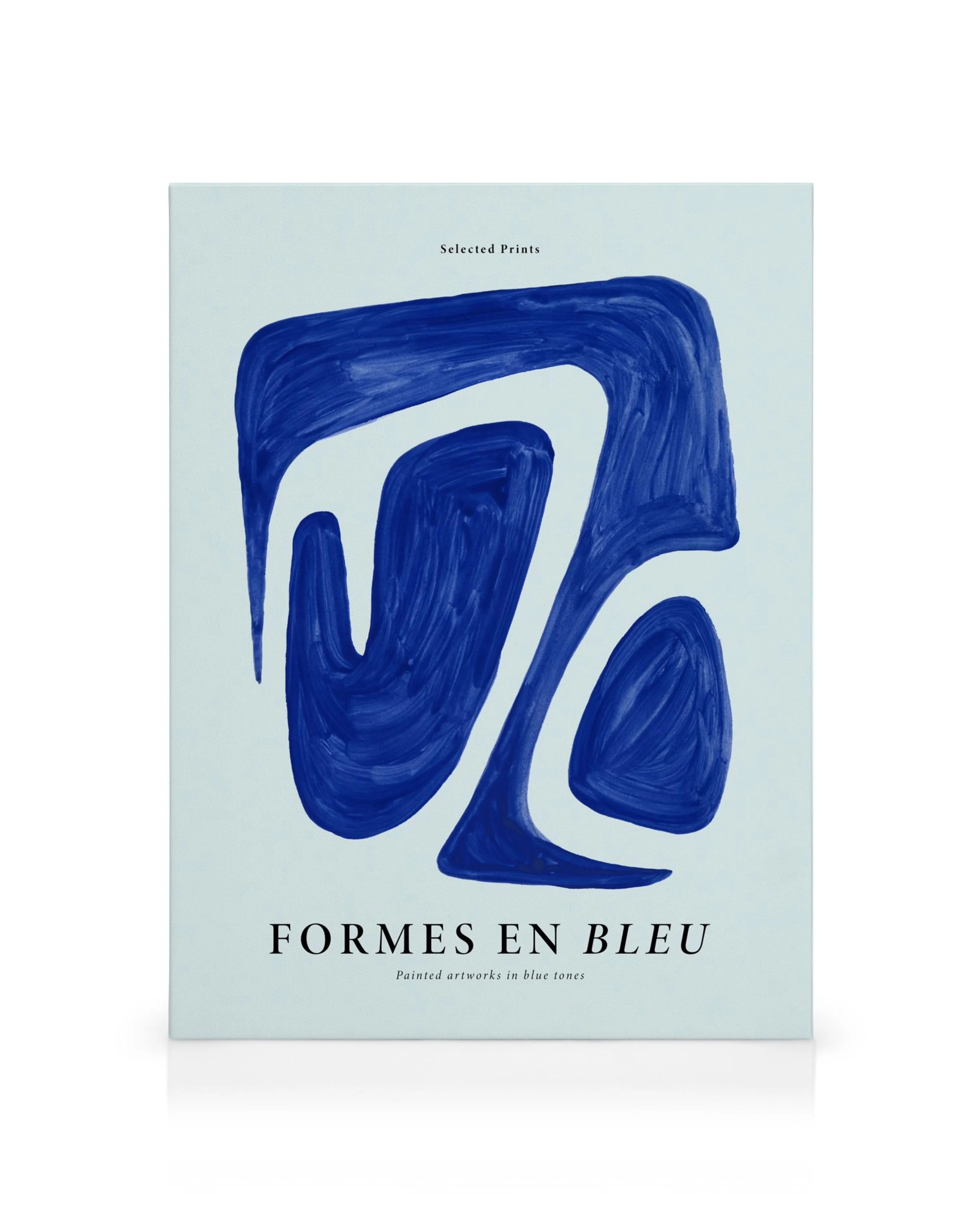 Abstract blue organic shapes on light blue canvas, Formes en Bleu No2, modern wall art