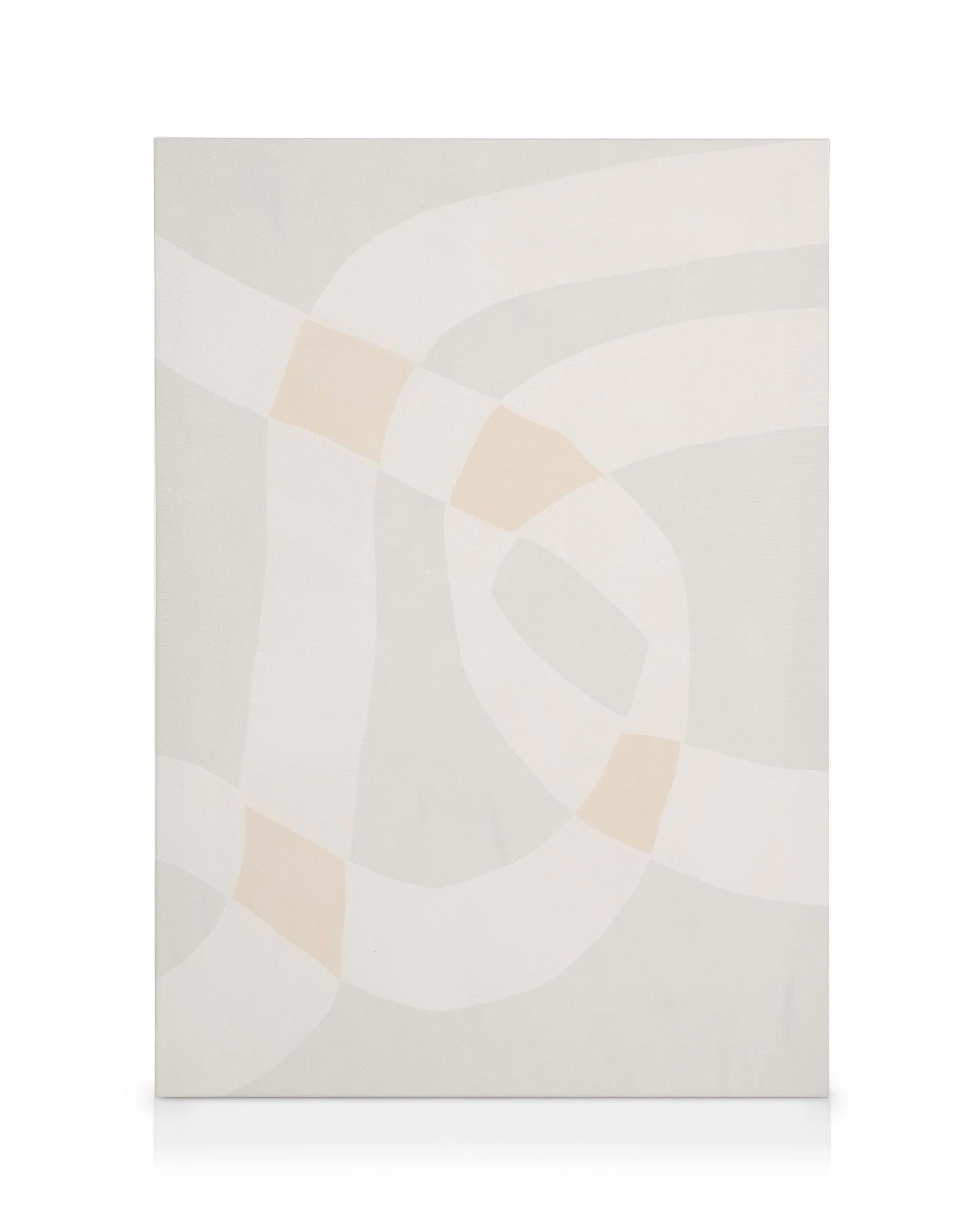 Toile abstraite Calm Abstract No2 avec des formes superposées en beige, blanc et gris, pour une décoration murale moderne.