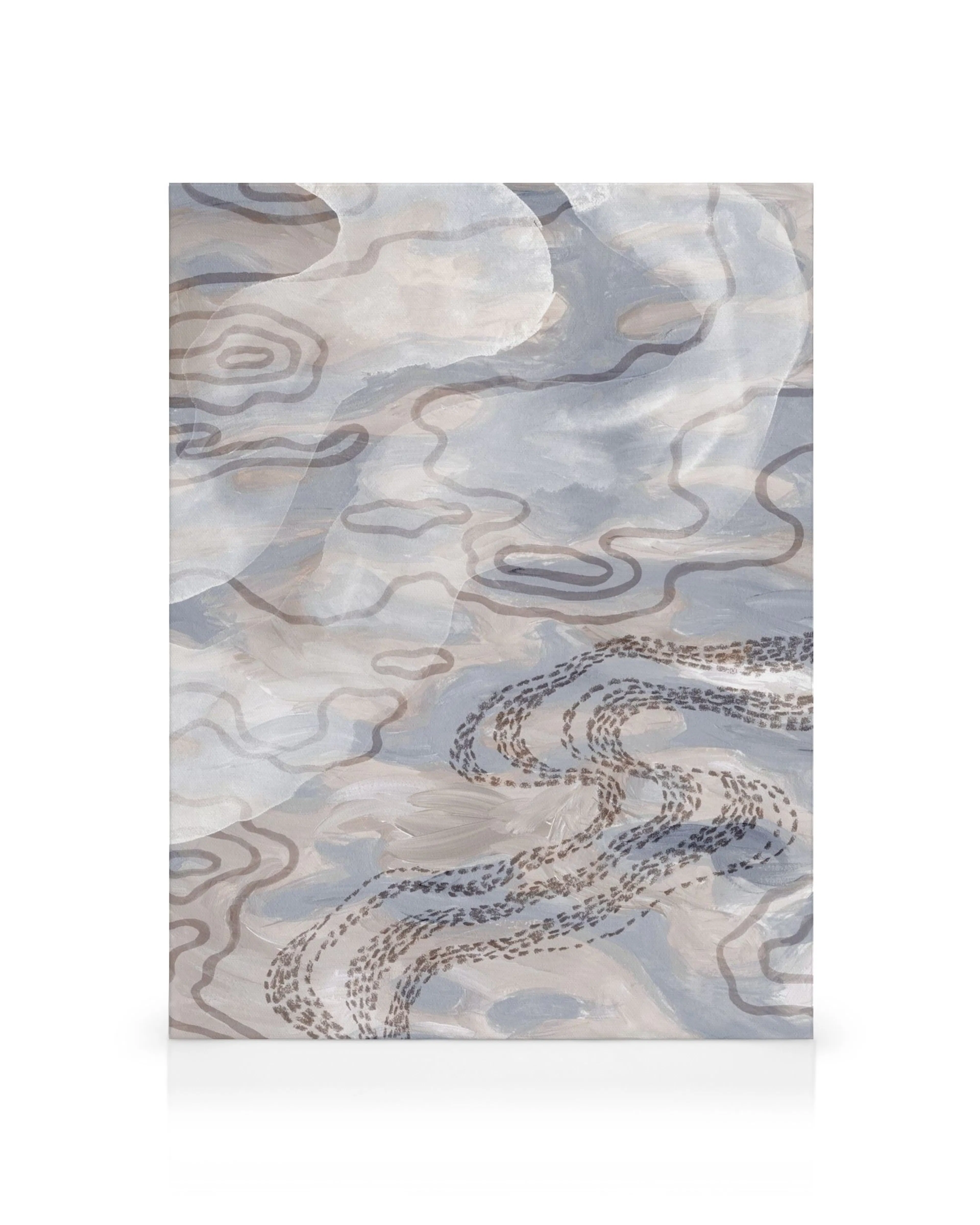 Beige Pattern No1 kanvaasi, jossa on aaltomaisia kuvioita ja tummia viivoja. Neutraali ja abstrakti seinätaide.