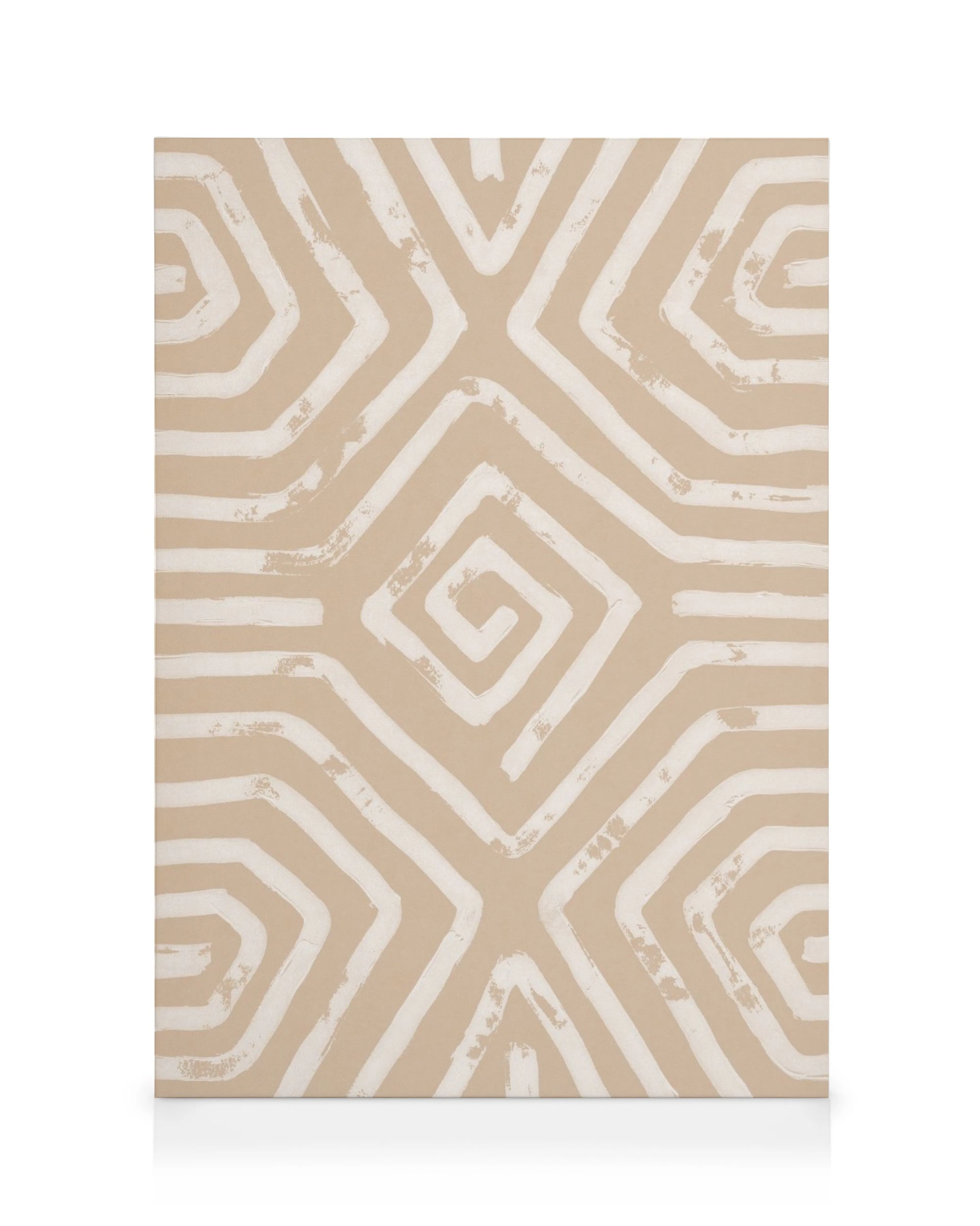 Obraz na plátně Earthy Pattern No1 s béžovým pozadím a bílými organickými geometrickými tvary a spirálou.