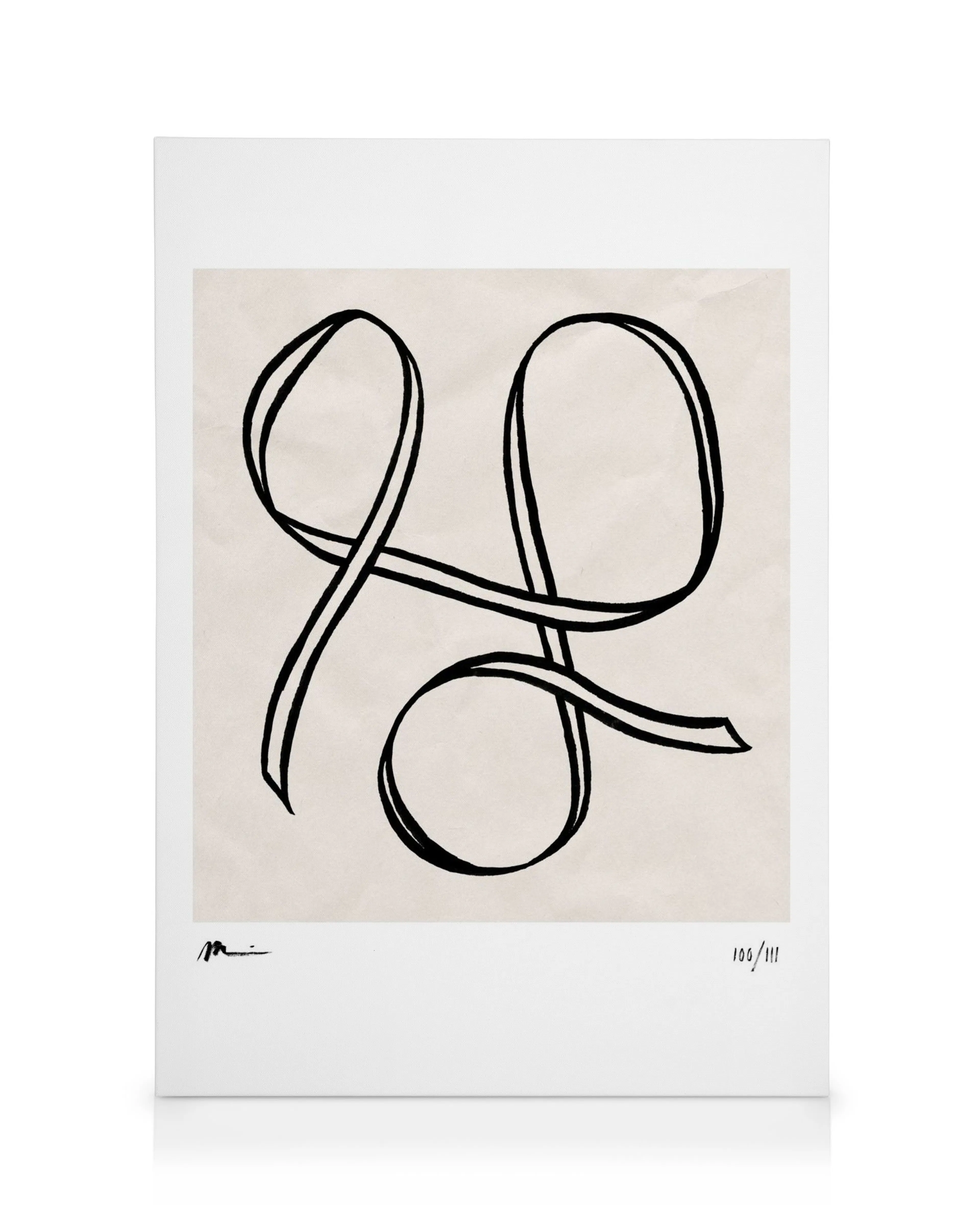 Ribbon Sketch kanvaasi, jossa yksinkertainen musta nauhakuvio vaalealla pohjalla. Suunnittelussa on selkeät, kaarevat linjat.