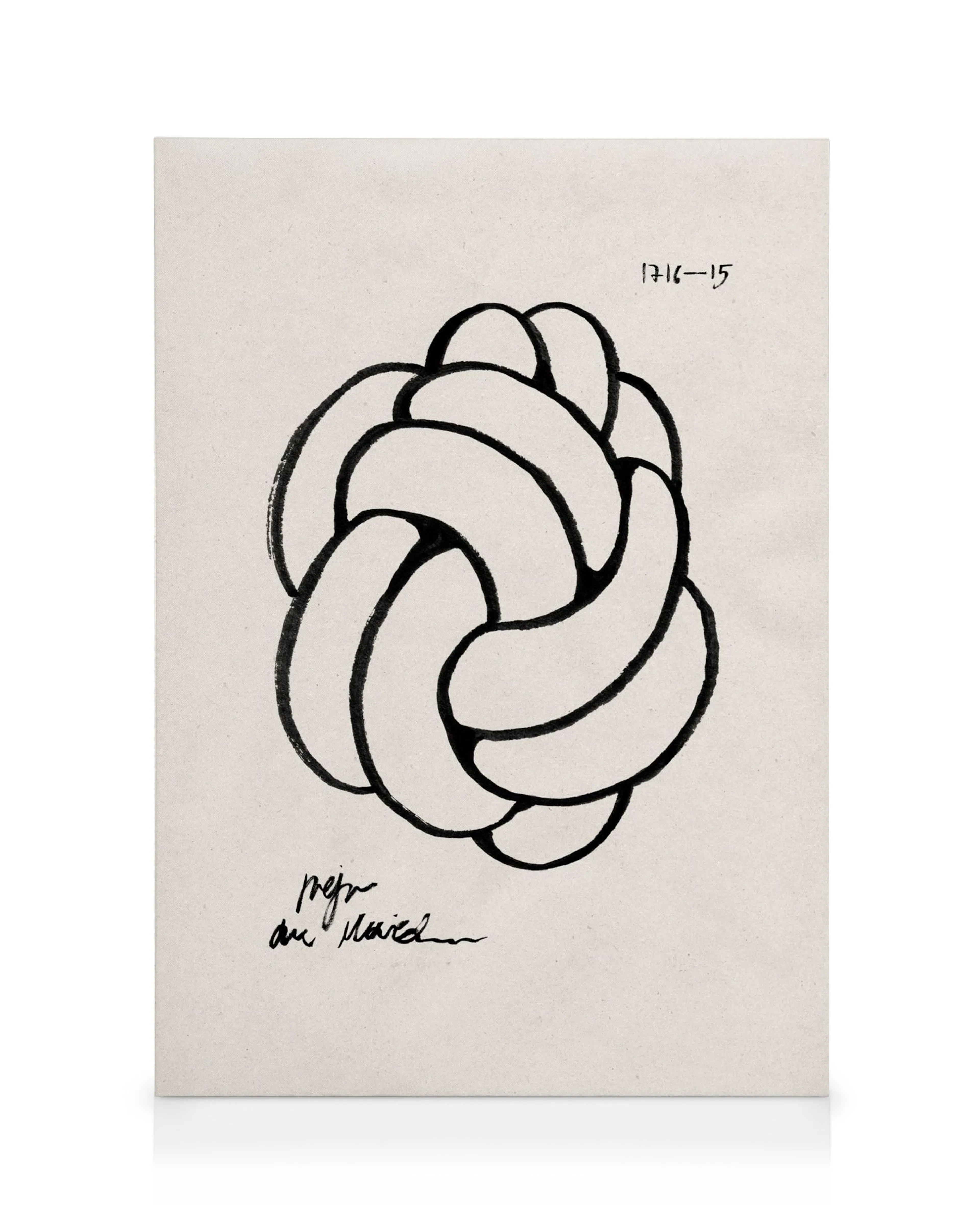 Black and white knot sketch canvas print with thick lines on beige paper, signed and numbered.