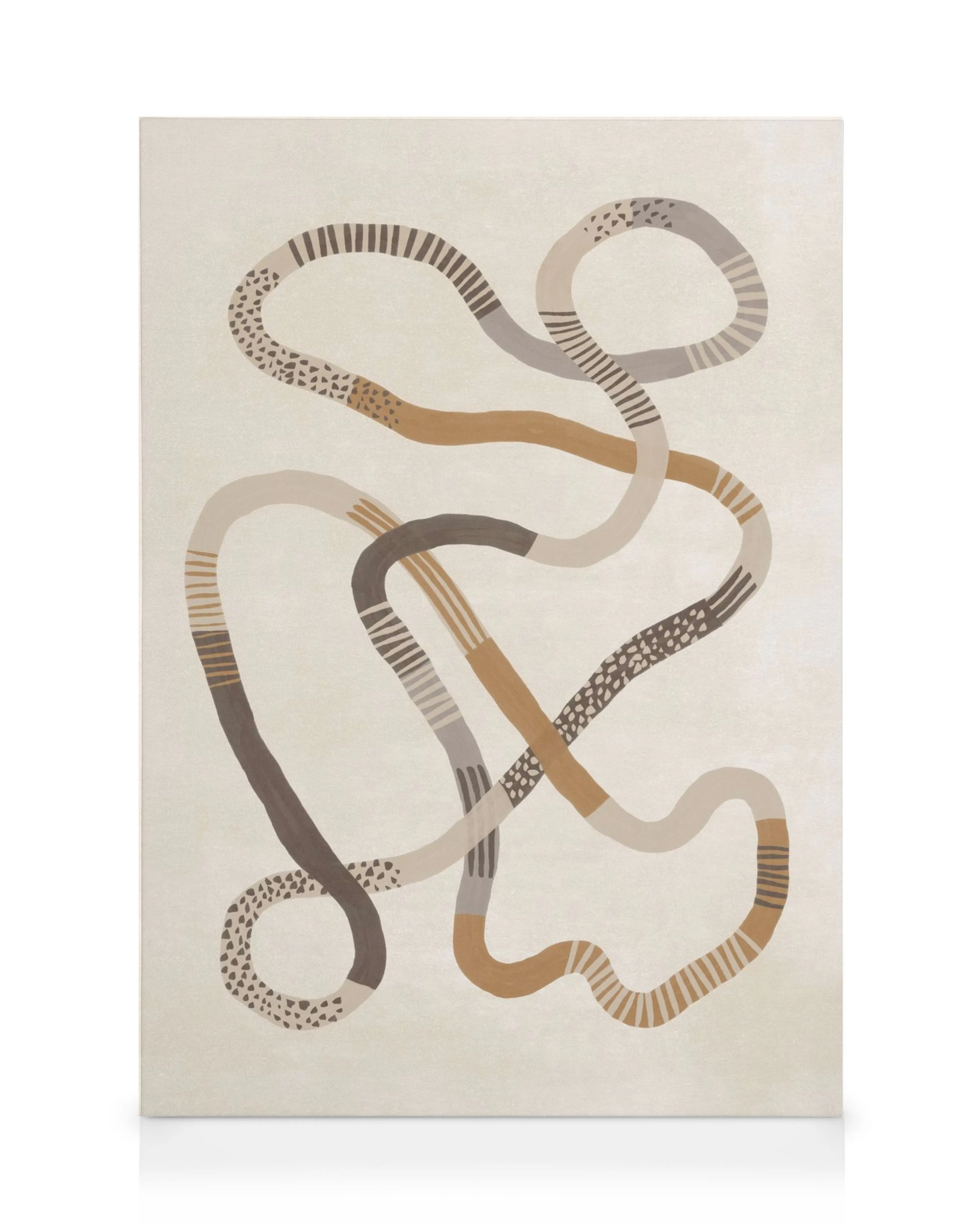 Patterned Line Canvas print featuring abstract, flowing lines in neutral tones with varying textures like stripes and dots on a 
