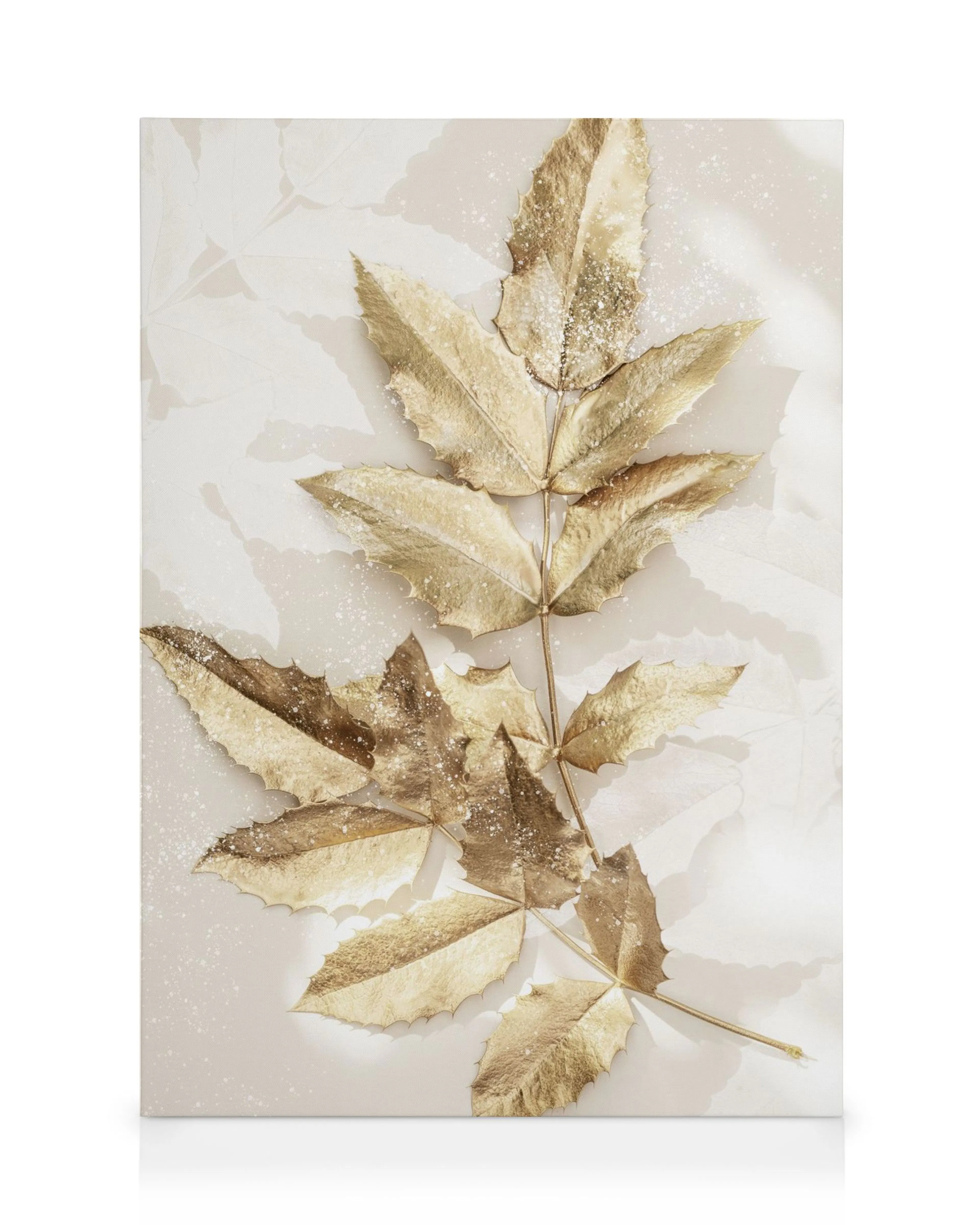 Lærred med gyldne blade, detaljeret guldblad, gylden løv, elegant naturkunst