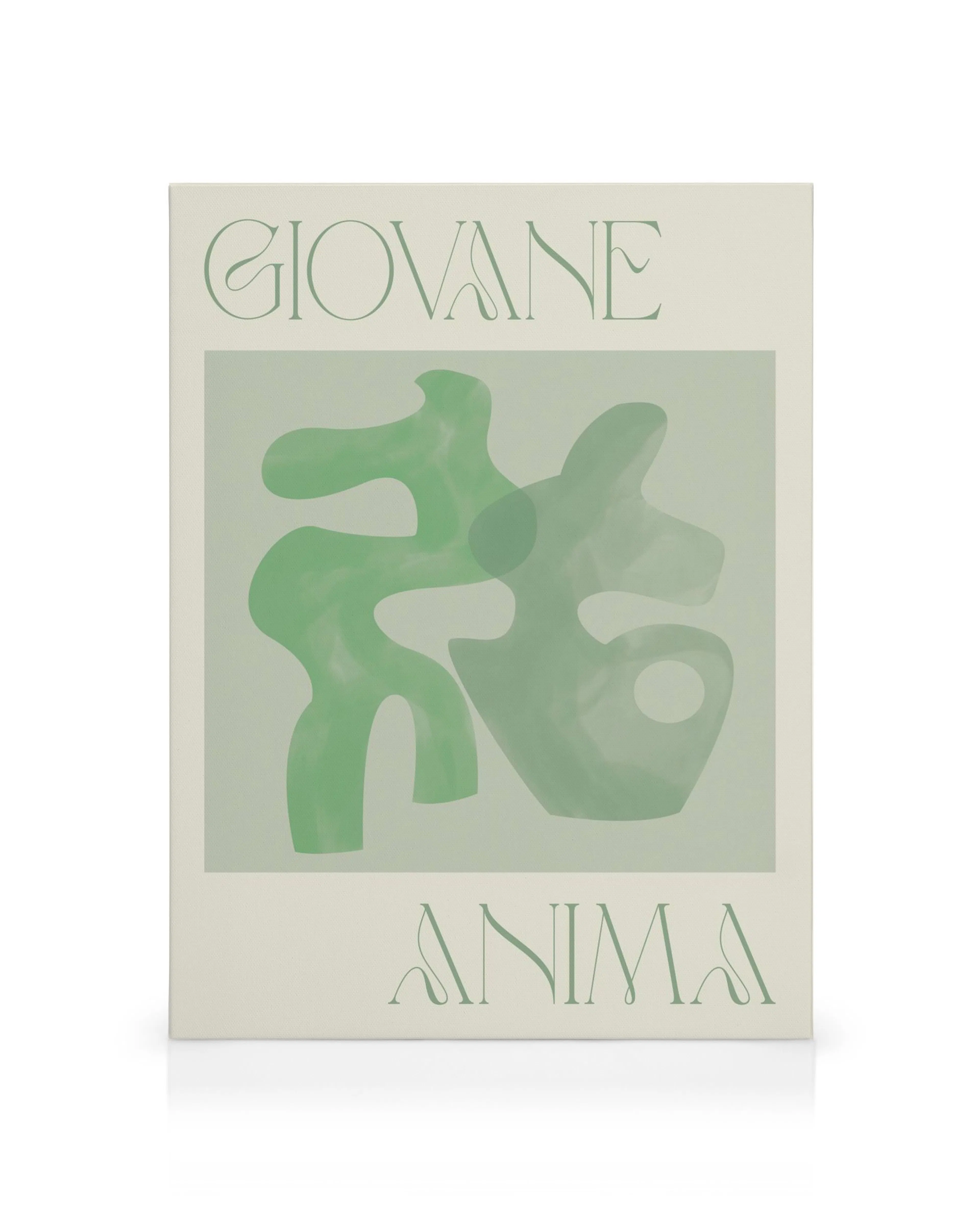 Giovane Anima canvas print with abstract green shapes on a beige background