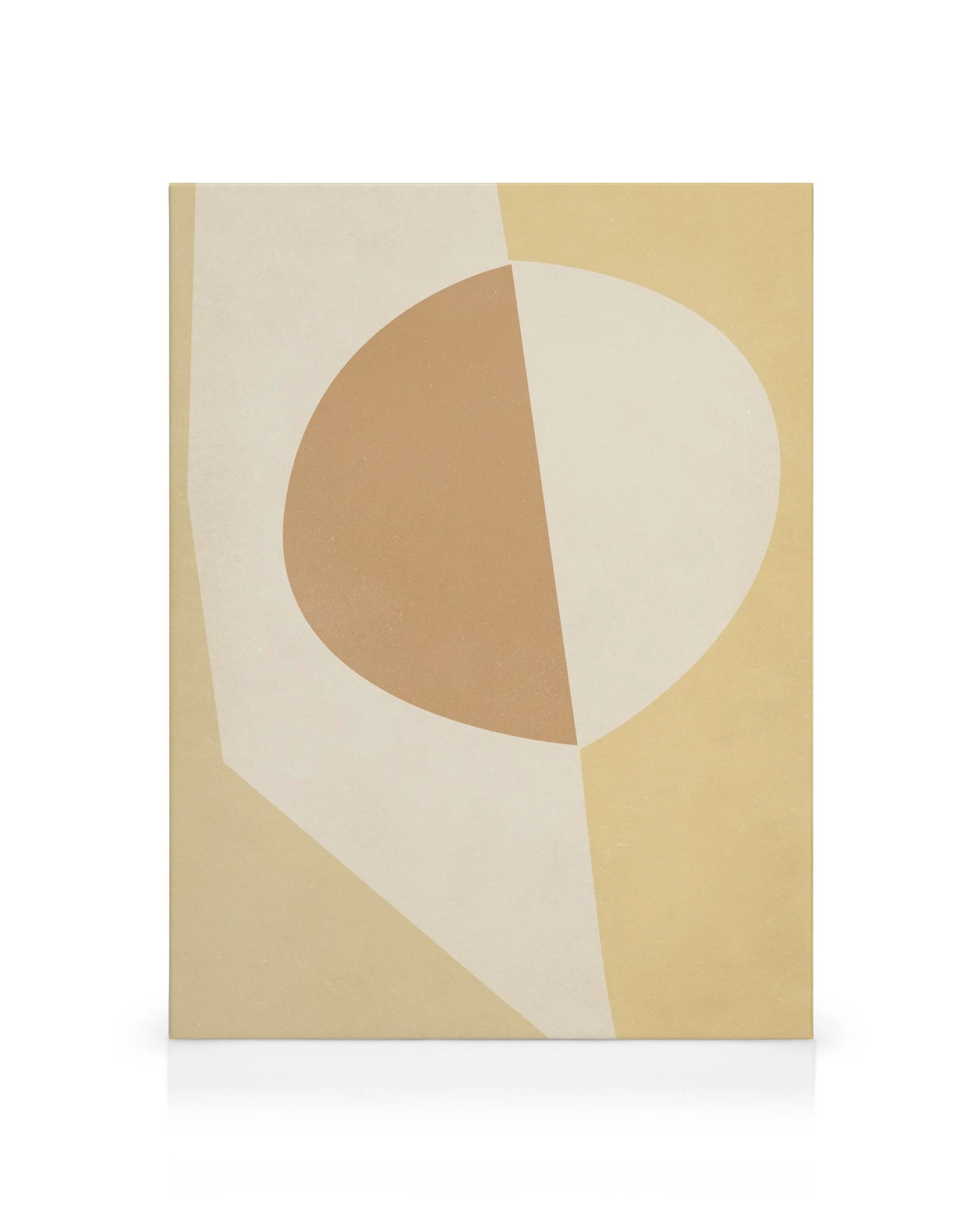 Leinwandbild Pastel Contemporain No1 mit abstrakten Formen in Pastelltönen, Gelb, Beige und Braun, geometrisches Design.