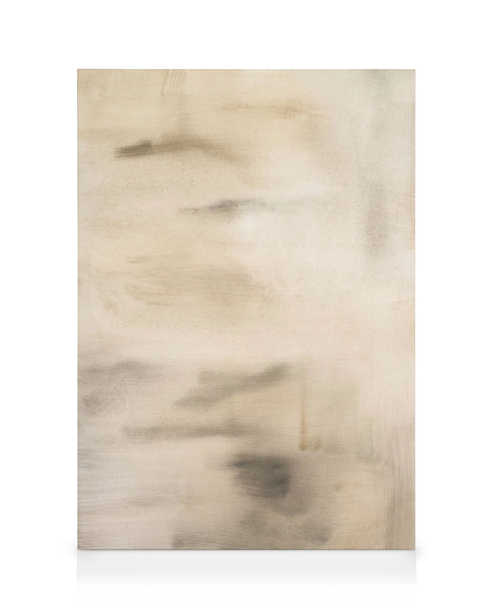 Beige abstraction canvas print with soft brown and beige brushstrokes on a light background, smooth and dreamy.