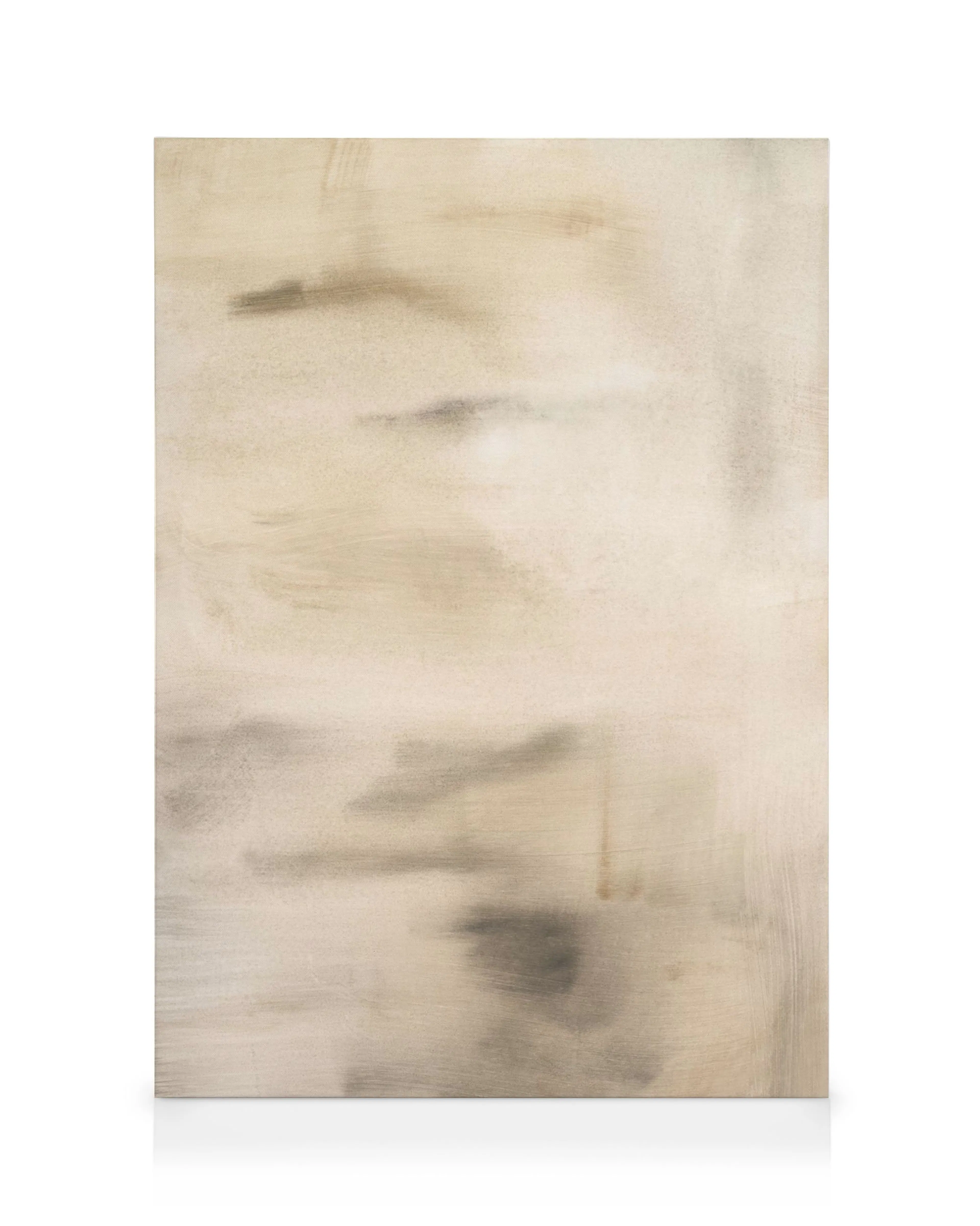 Beige abstraction canvas print with soft brown and beige brushstrokes on a light background, smooth and dreamy.
