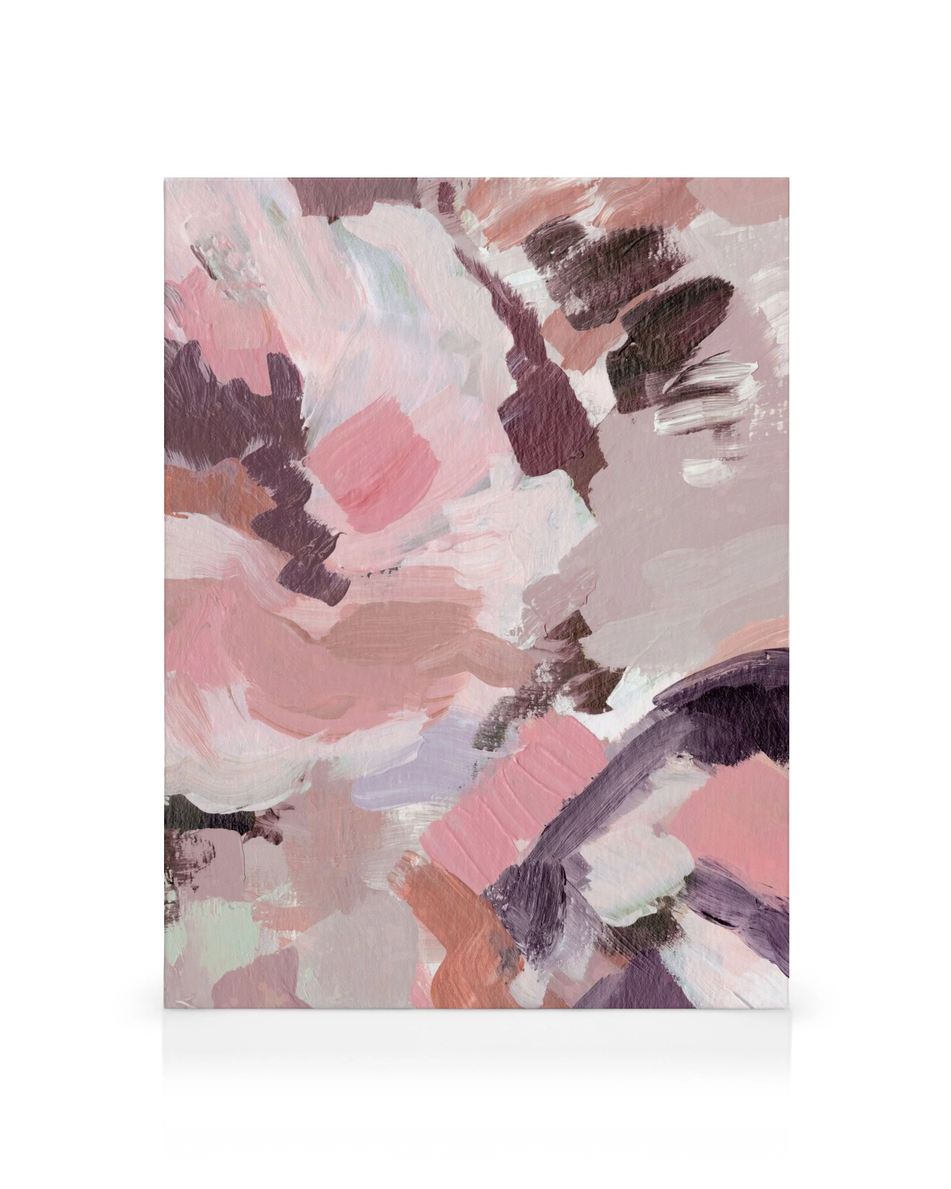 Leinwandbild Le Jardin No14: Abstrakte Pinselstriche in Rosa, Violett und sanften Erdtönen, pastoser Farbauftrag.