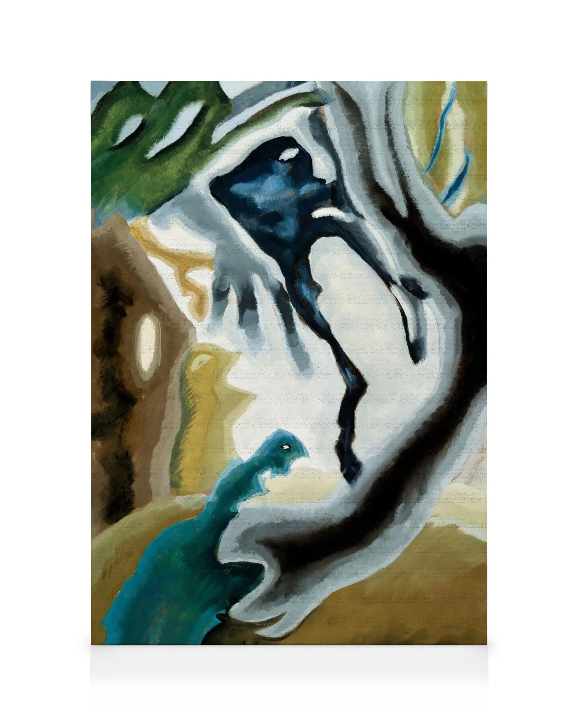 Abstrakte Malerei von Arthur Dove, Barnyard Fantasy, mit organischen Formen in Blau, Braun, Grün und Weiß