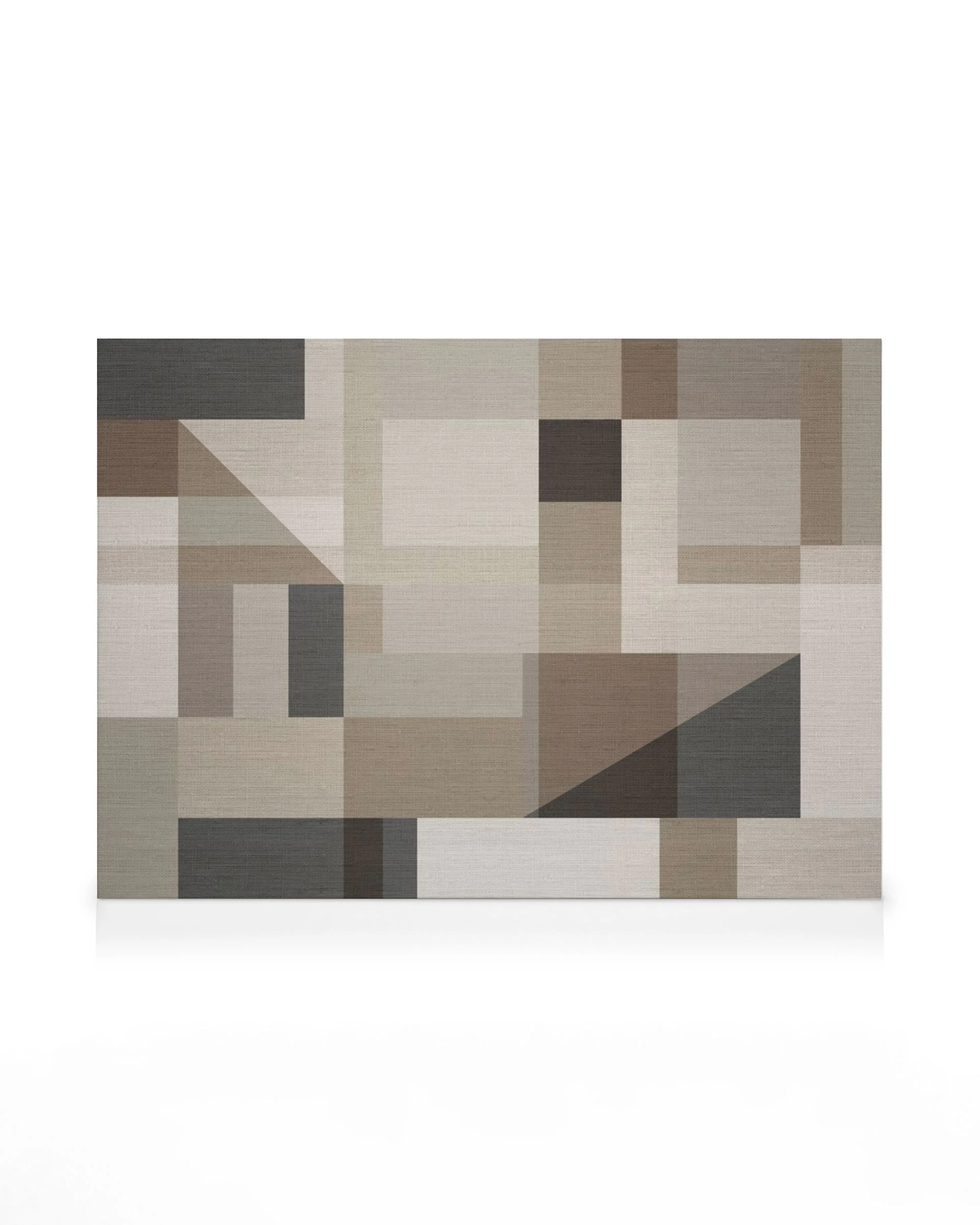 Linen Block Shapes No1 Canvas, abstract geometric art with fabric texture in neutral beige, brown, and grey tones.