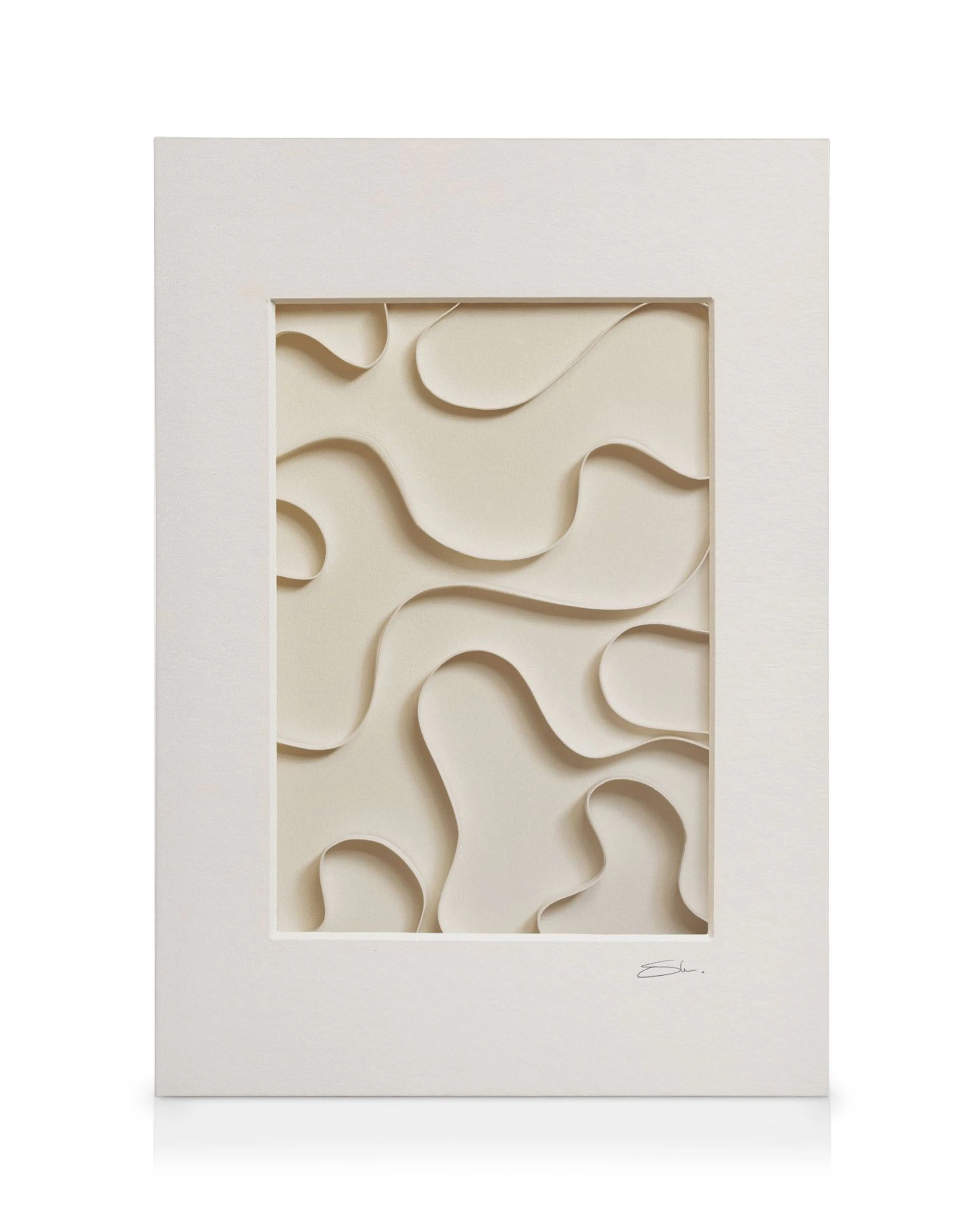 Tactile Shapes No2 canvas print with wavy lines and shadowed 3D illusion in a light cream color.