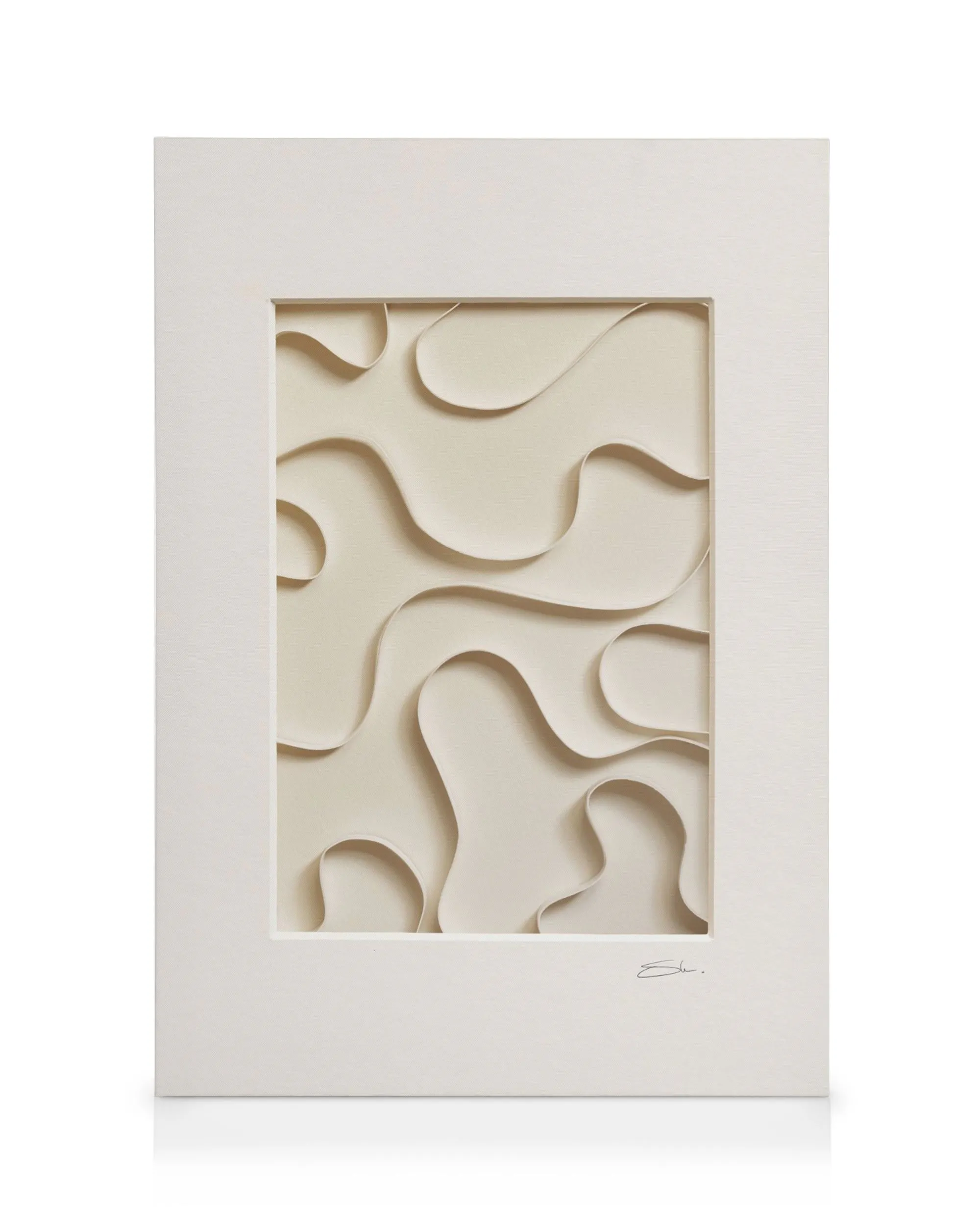 Leinwandbild mit wellenförmigen Linien in hellem Beigeton, minimalistisches Design mit 3D-Illusion, Nordic Connection Stil.