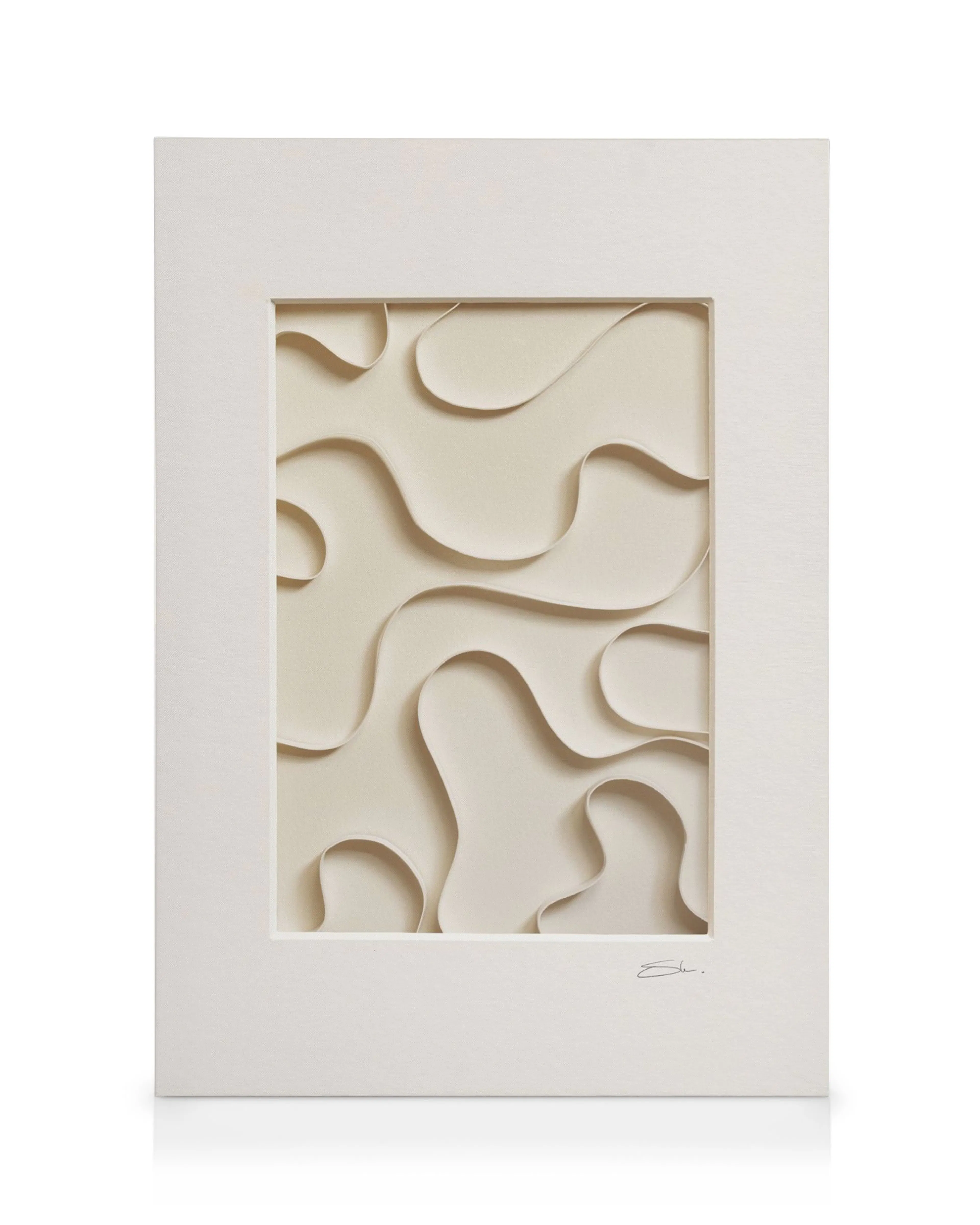 Leinwandbild mit wellenförmigen Linien in hellem Beigeton, minimalistisches Design mit 3D-Illusion, Nordic Connection Stil.