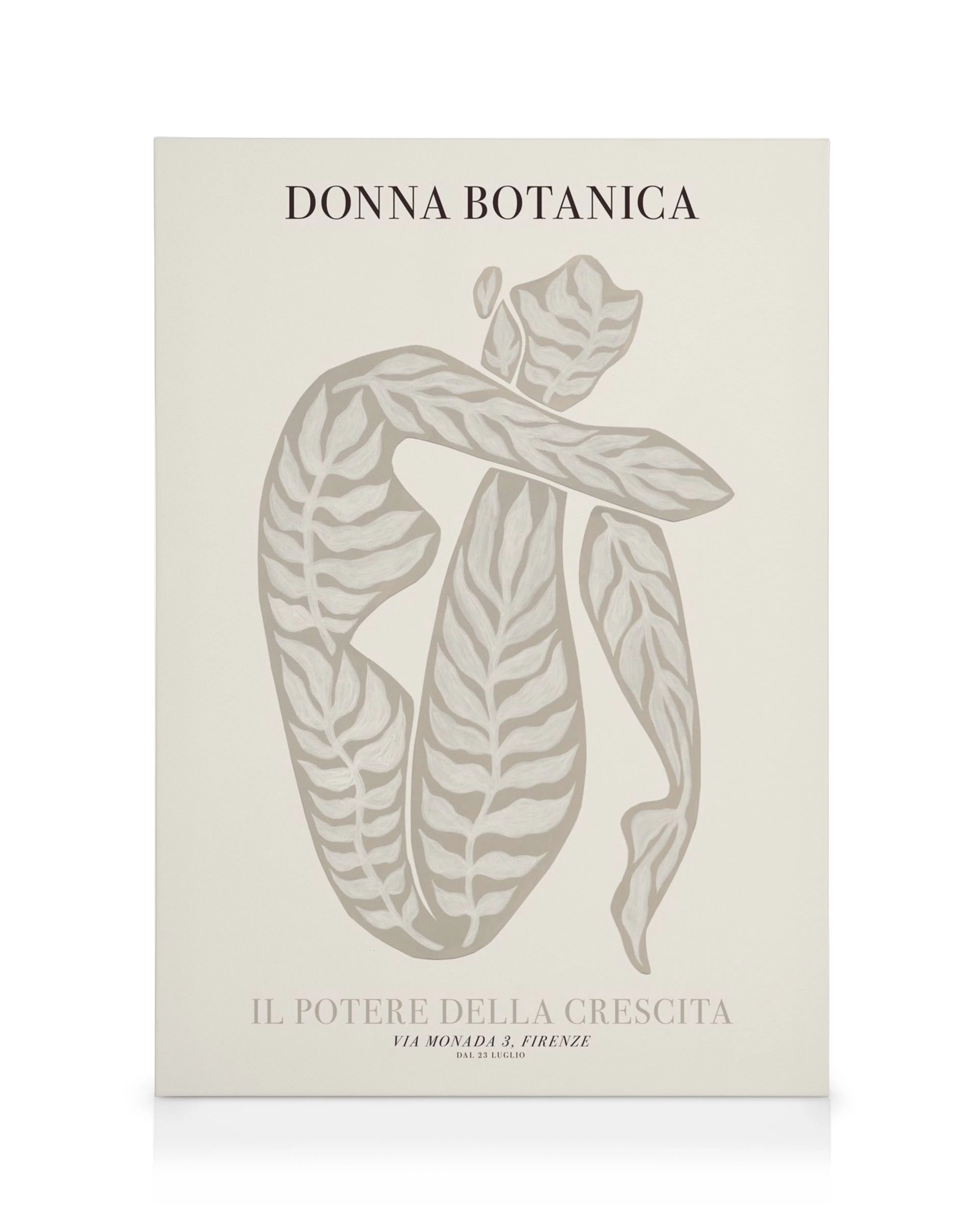 Leinwandbild: Weibliche Form mit beigen botanischen Mustern in Minimalismus-Stil, nordische Verbindung