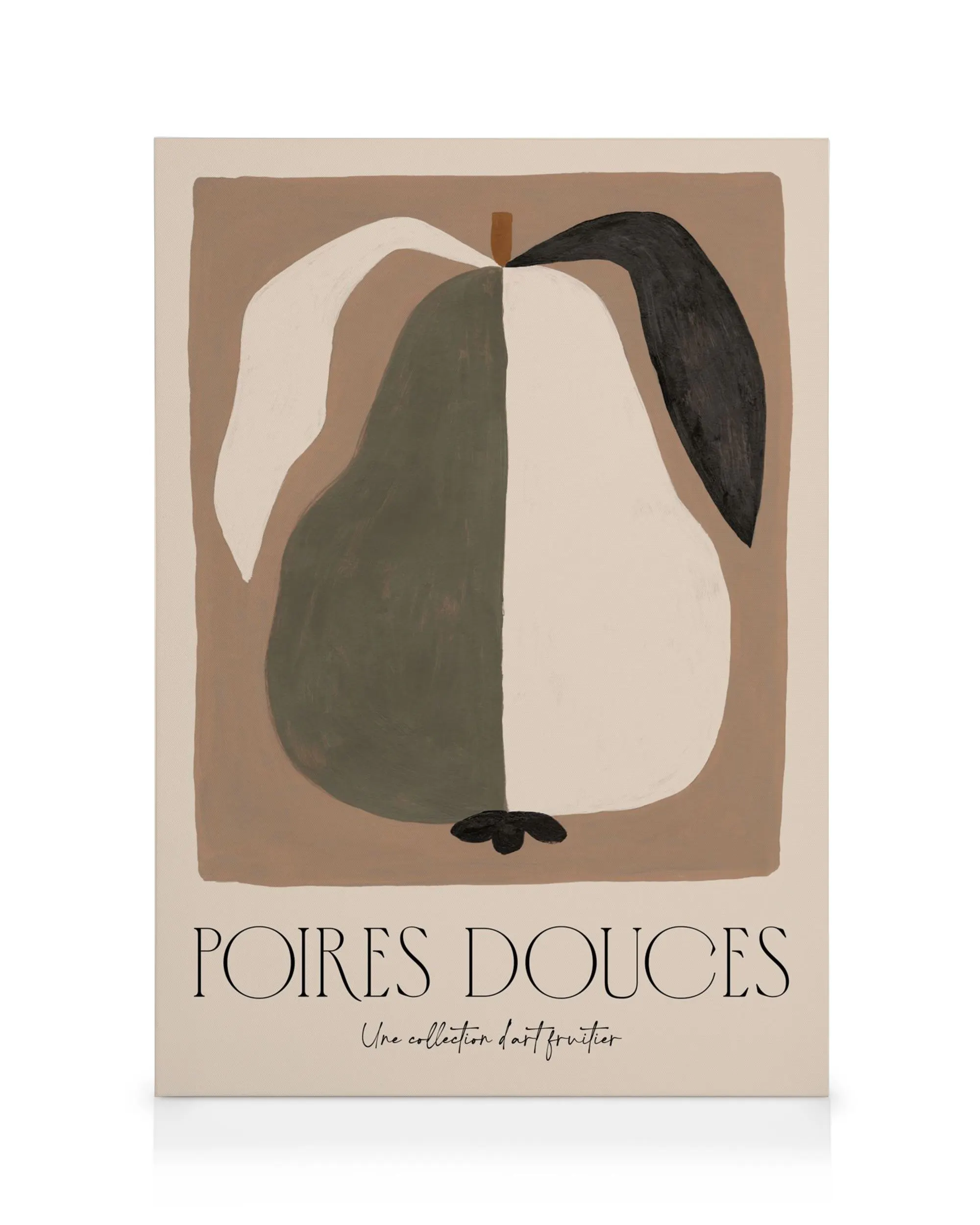 Abstract sweet pear canvas art in muted tones, minimalist home decor.