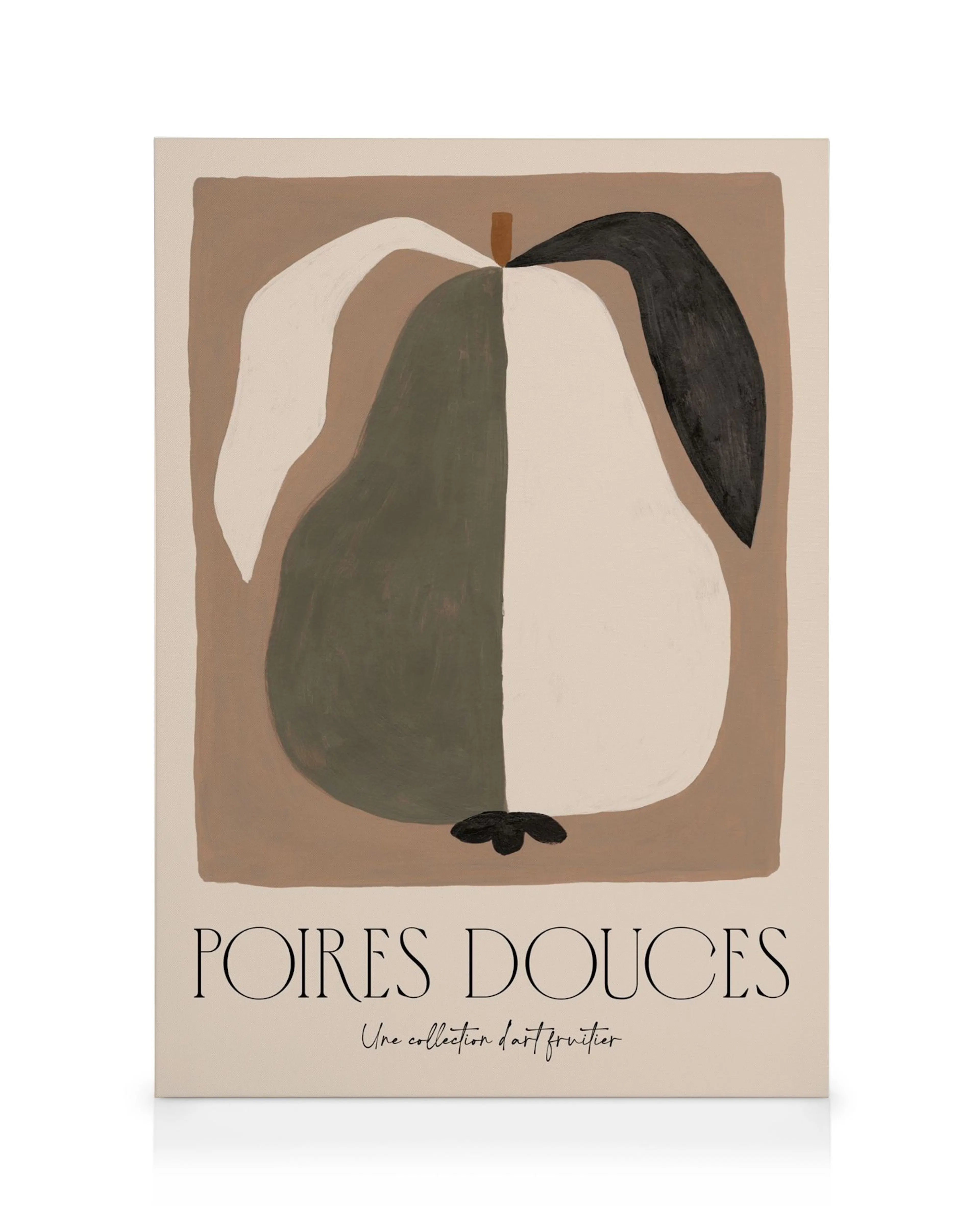 Abstract sweet pear canvas art in muted tones, minimalist home decor.