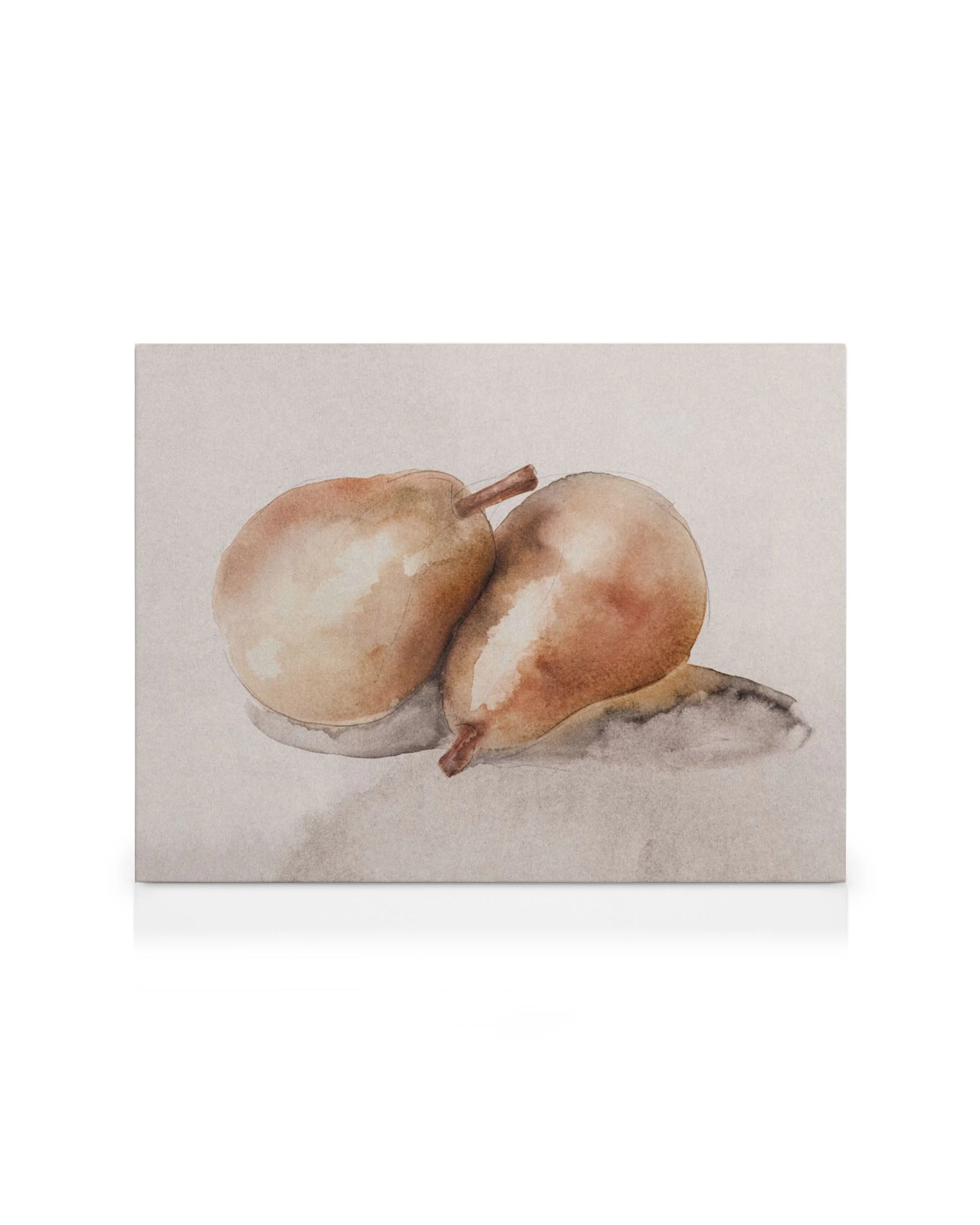 Handgeschilderd canvas met twee peren op een beige achtergrond, ideaal voor keuken of eetkamer