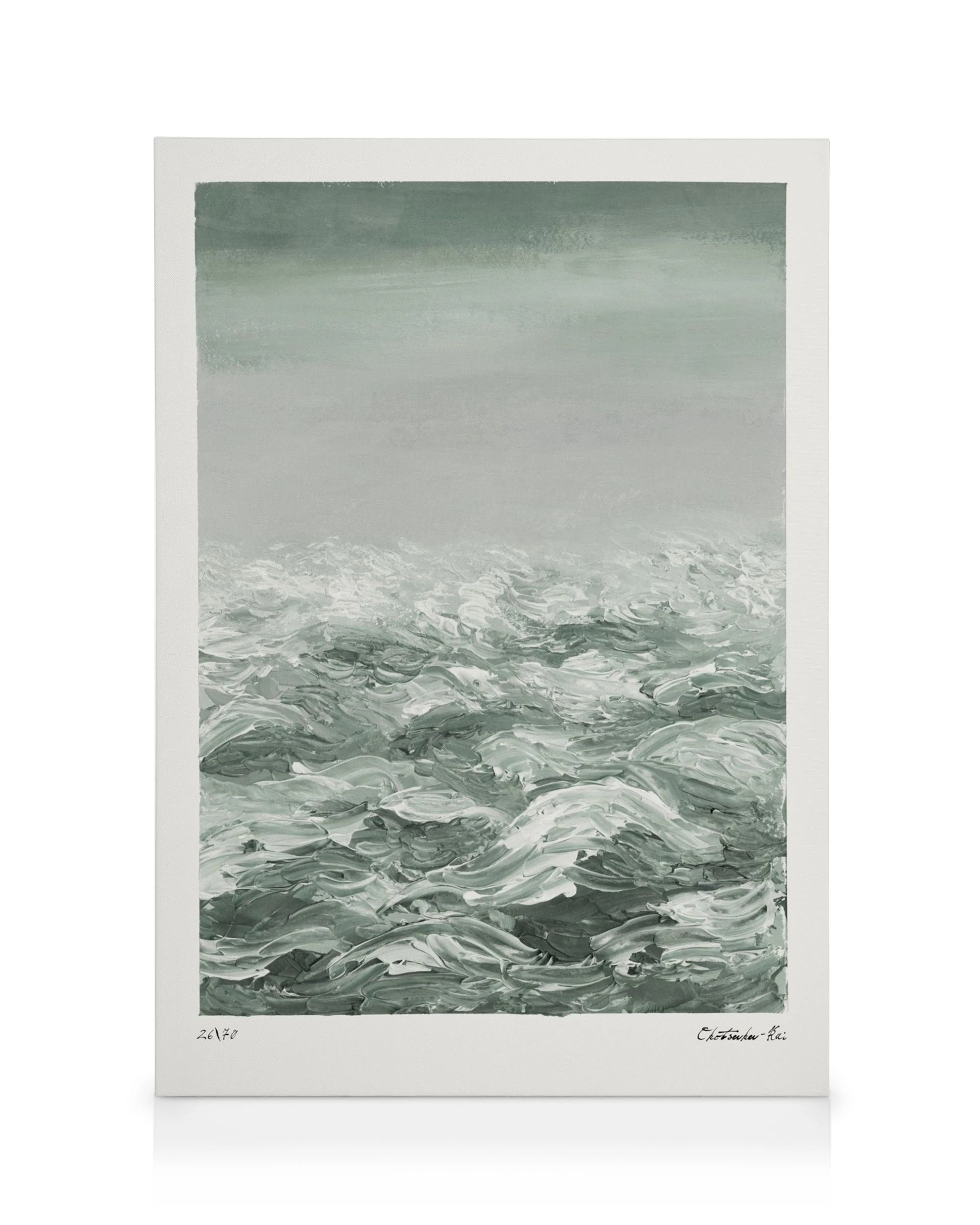 Hand-painted, soothing green waves on a canvas print, perfect for peaceful home decor.