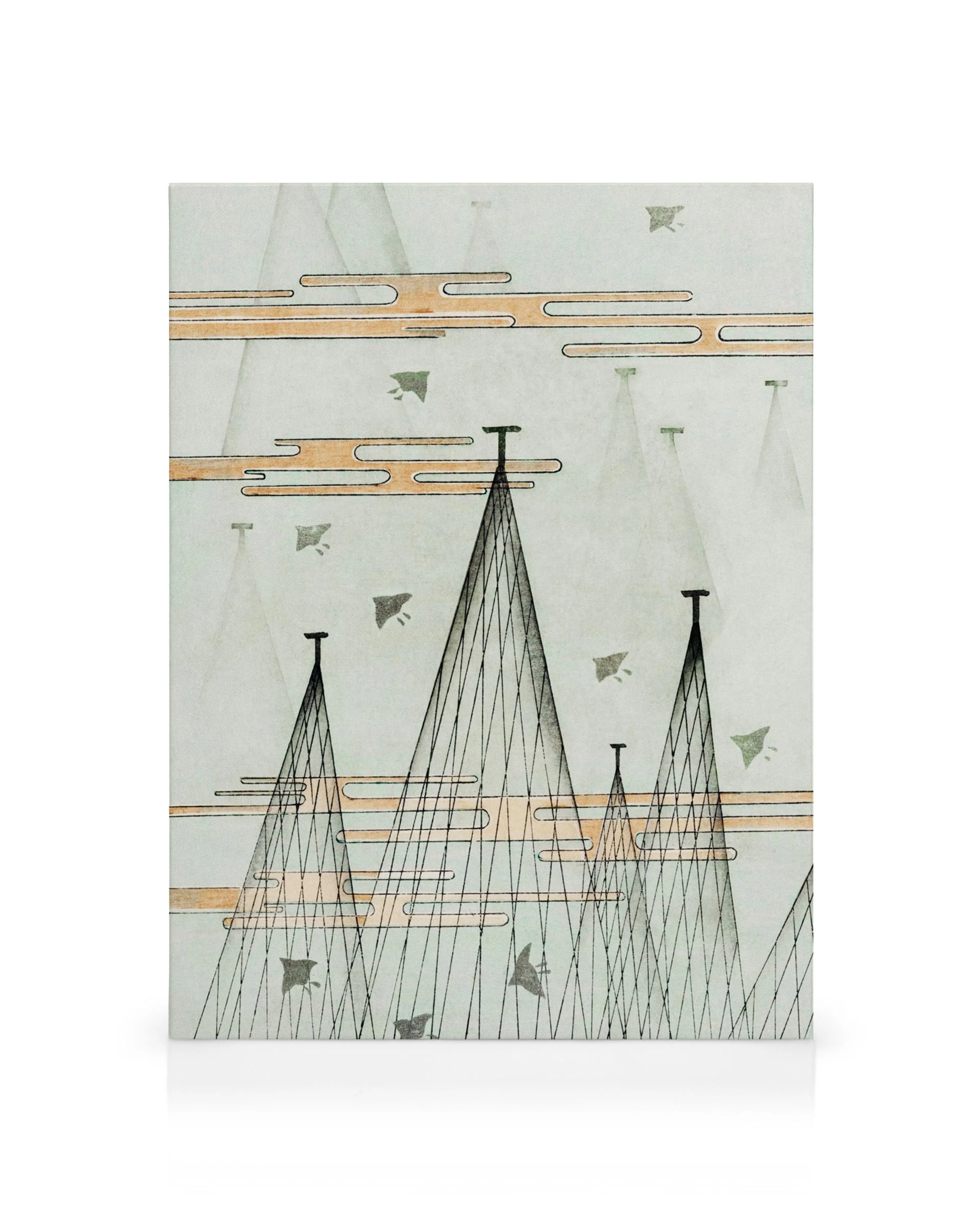 Watanabe Seitei Skyscape with Birds Flying canvas print, green-tinted sky art