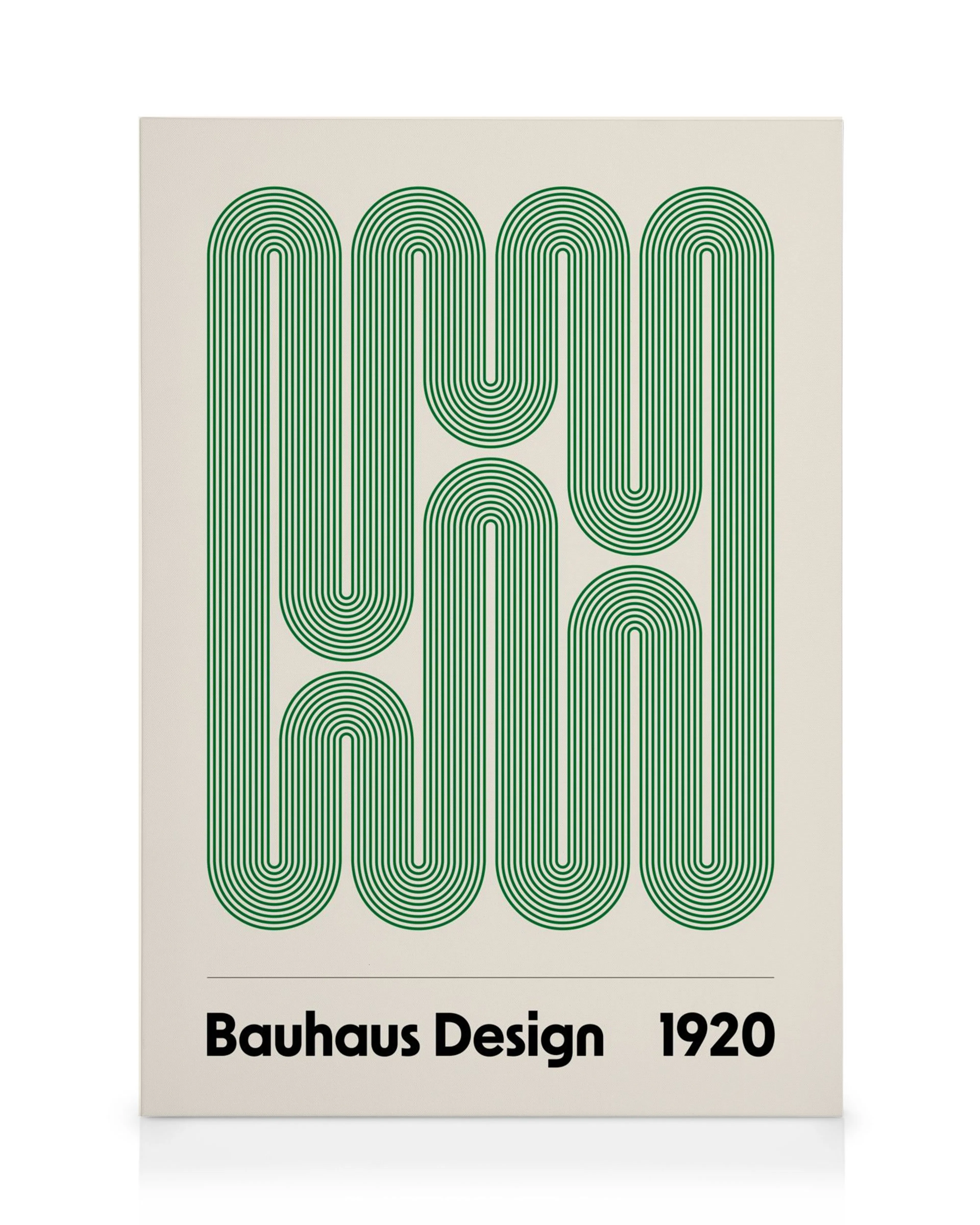 Bauhaus Leinwandbild: Grüne geschwungene Linien formen ein geometrisches Muster auf beigefarbenem Hintergrund, minimalistisches 