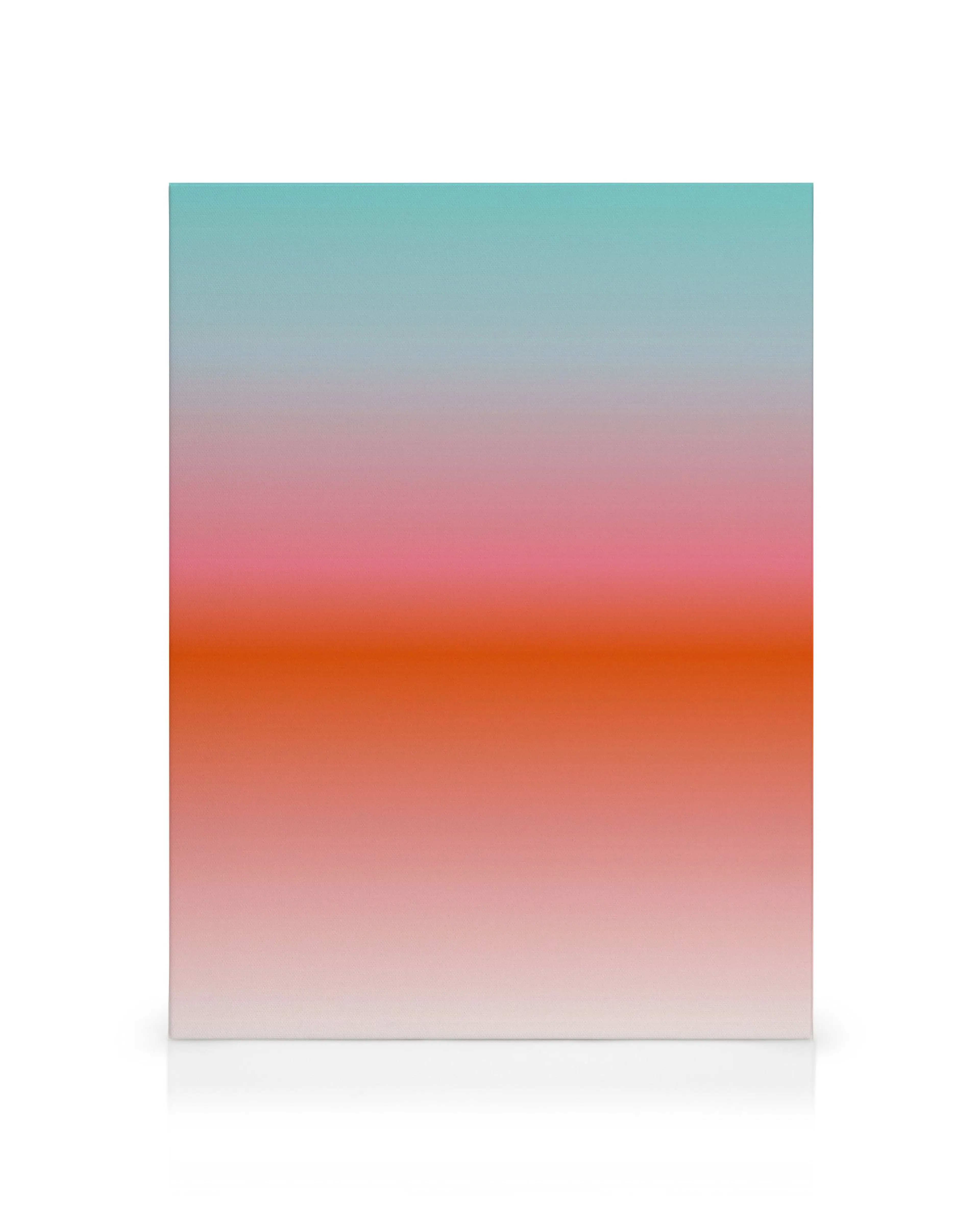 Lienzo abstracto con degradado de azul claro, rosa suave y naranja, evocando el amanecer de Malibu.