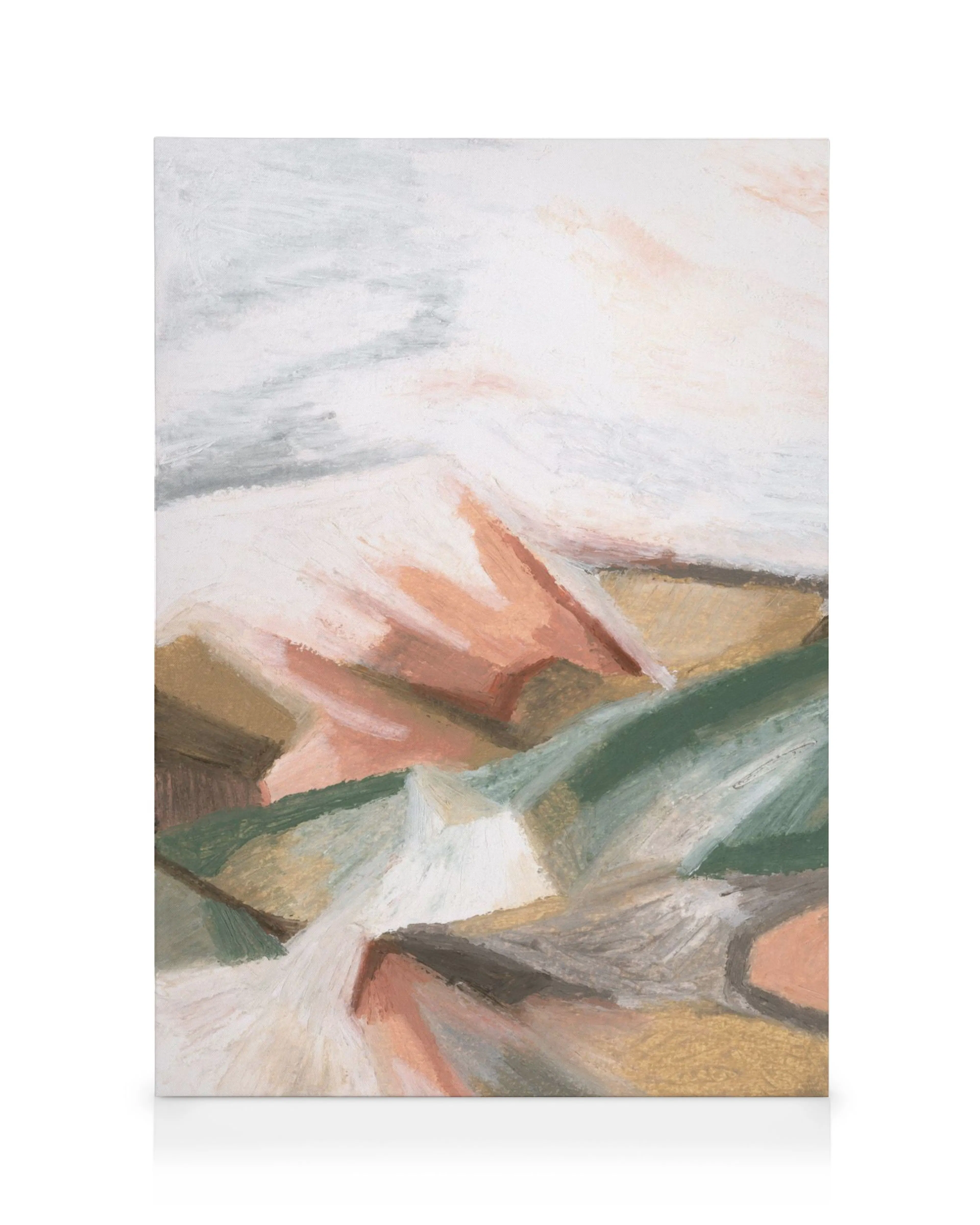 Toile abstraite paysage calme avec coups de pinceau en vert, rose, blanc et marron