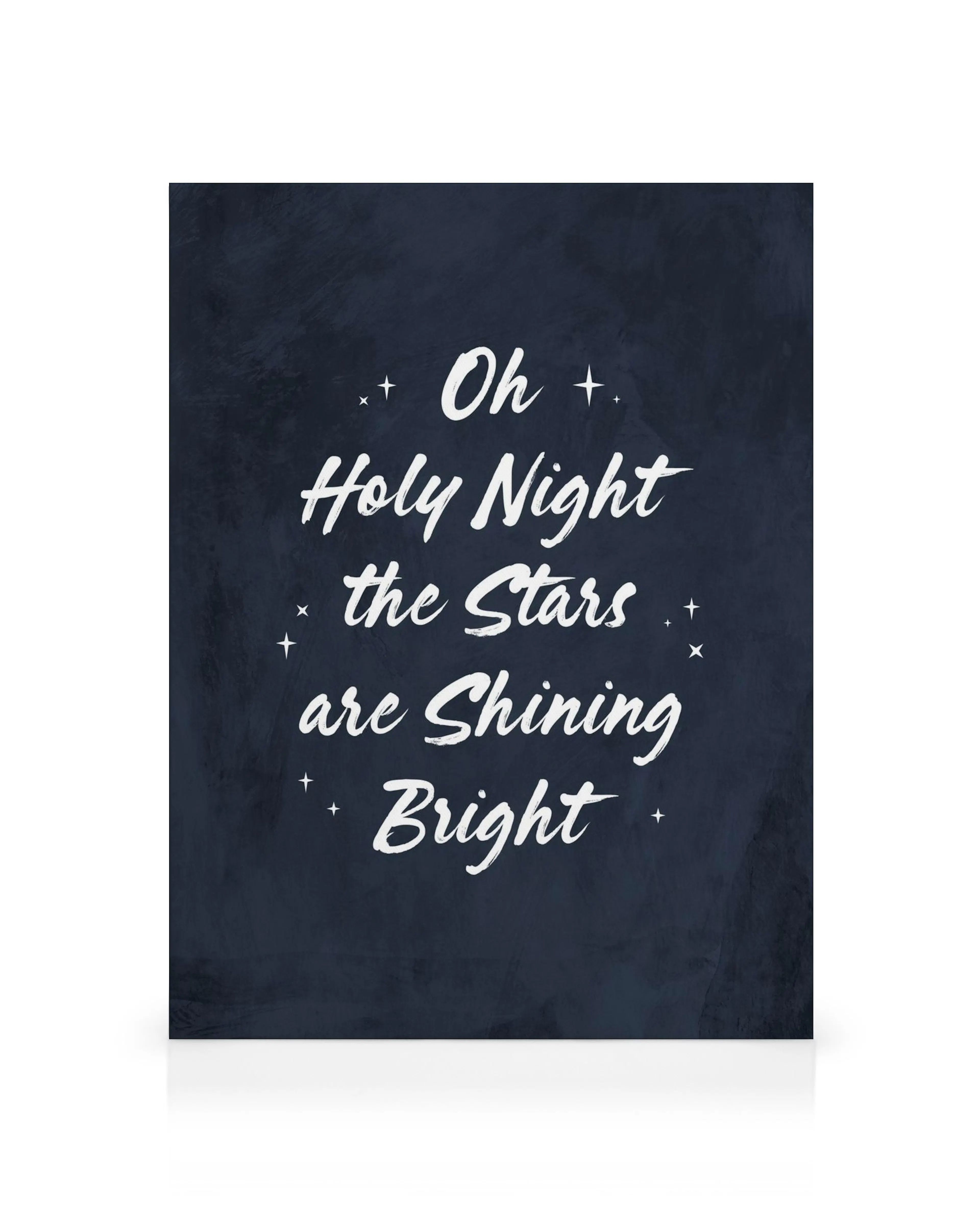 Oh Holy Night Christmas canvas print with elegant white script on a dark blue background, featuring stars.