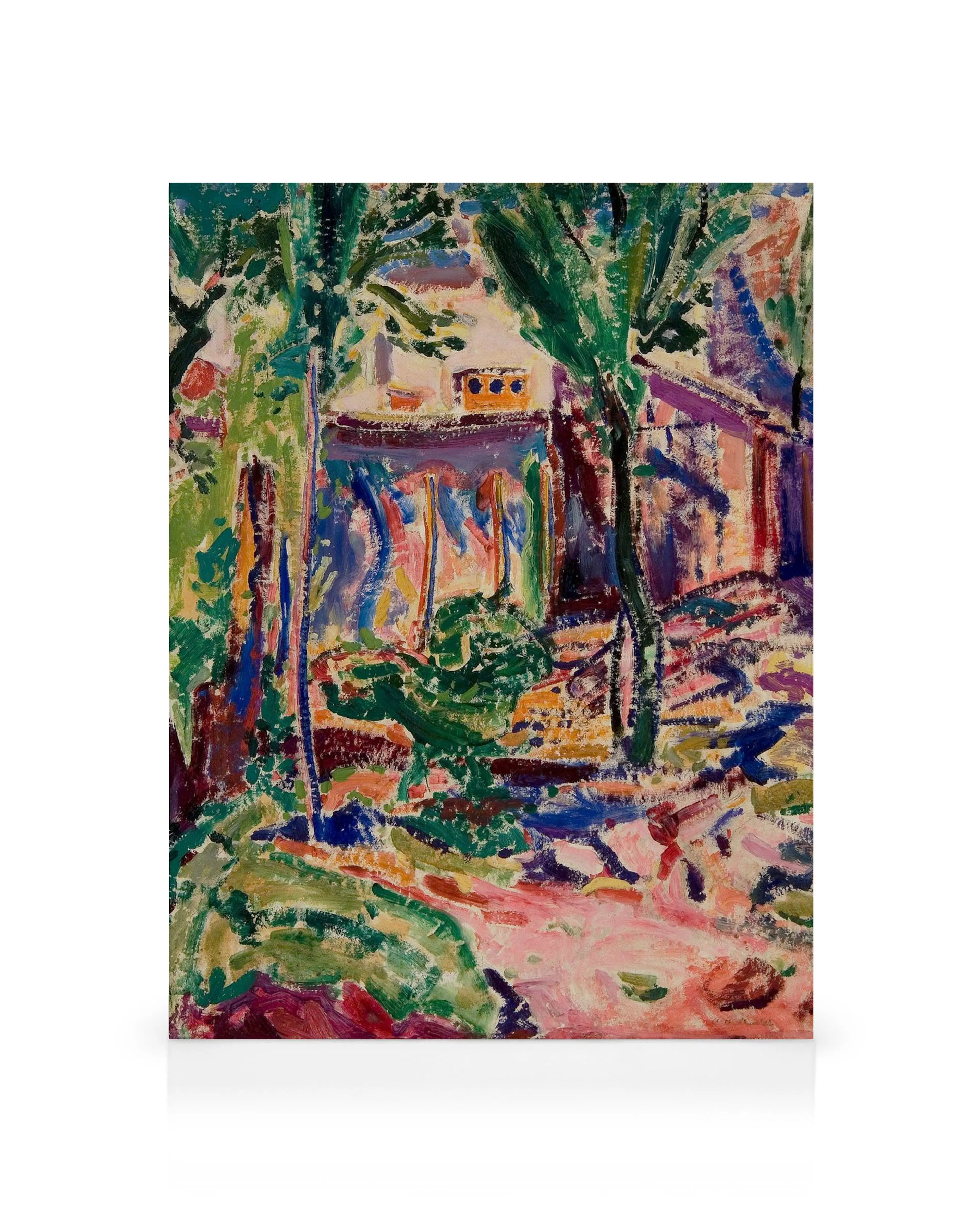 Alfred Henry Maurer impressionistic landscape canvas print with a house, trees, and path in vivid brushstrokes of green, blue, p