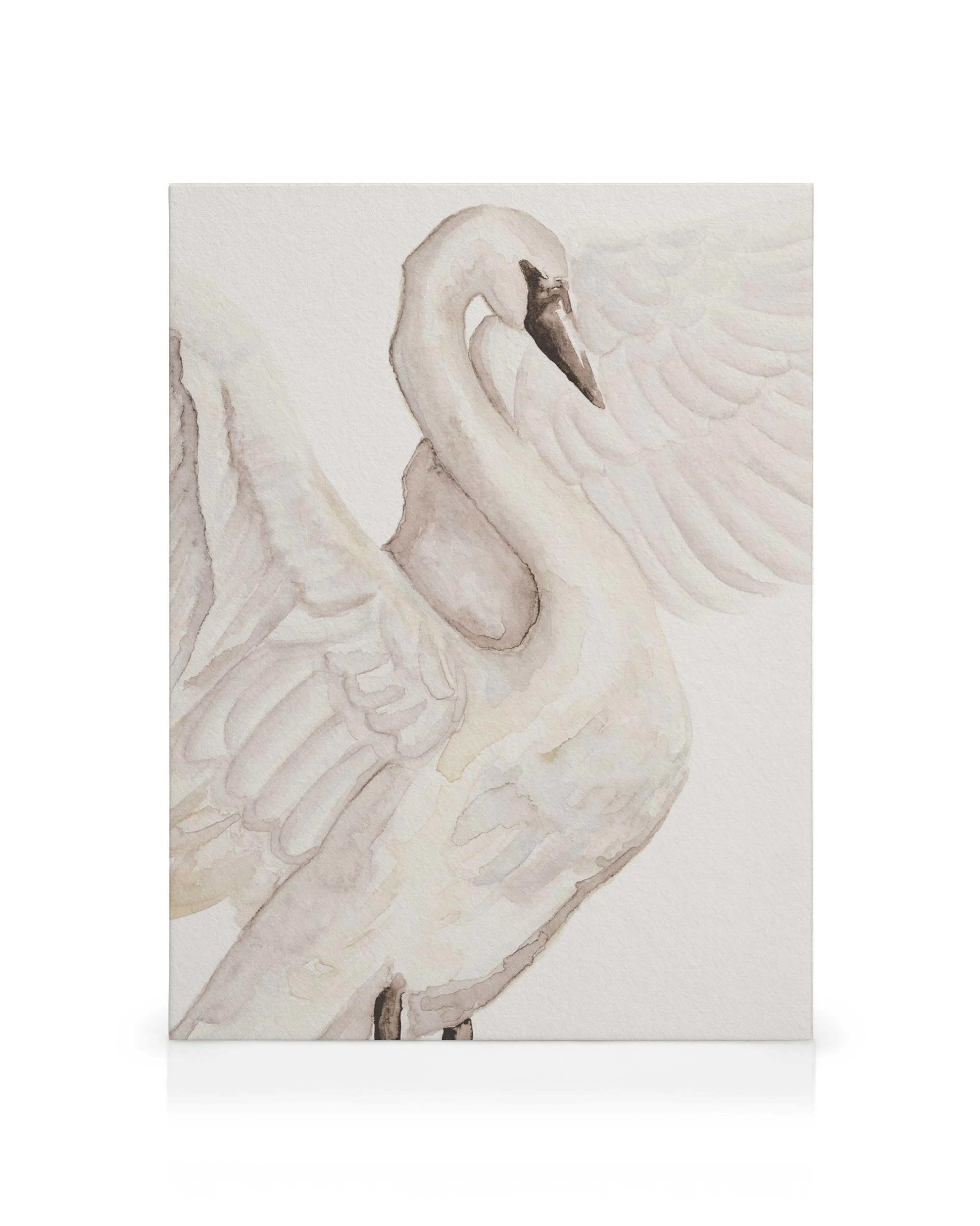 Stampa su tela di un cigno bianco ad acquerello con accenti rosa e grigi
