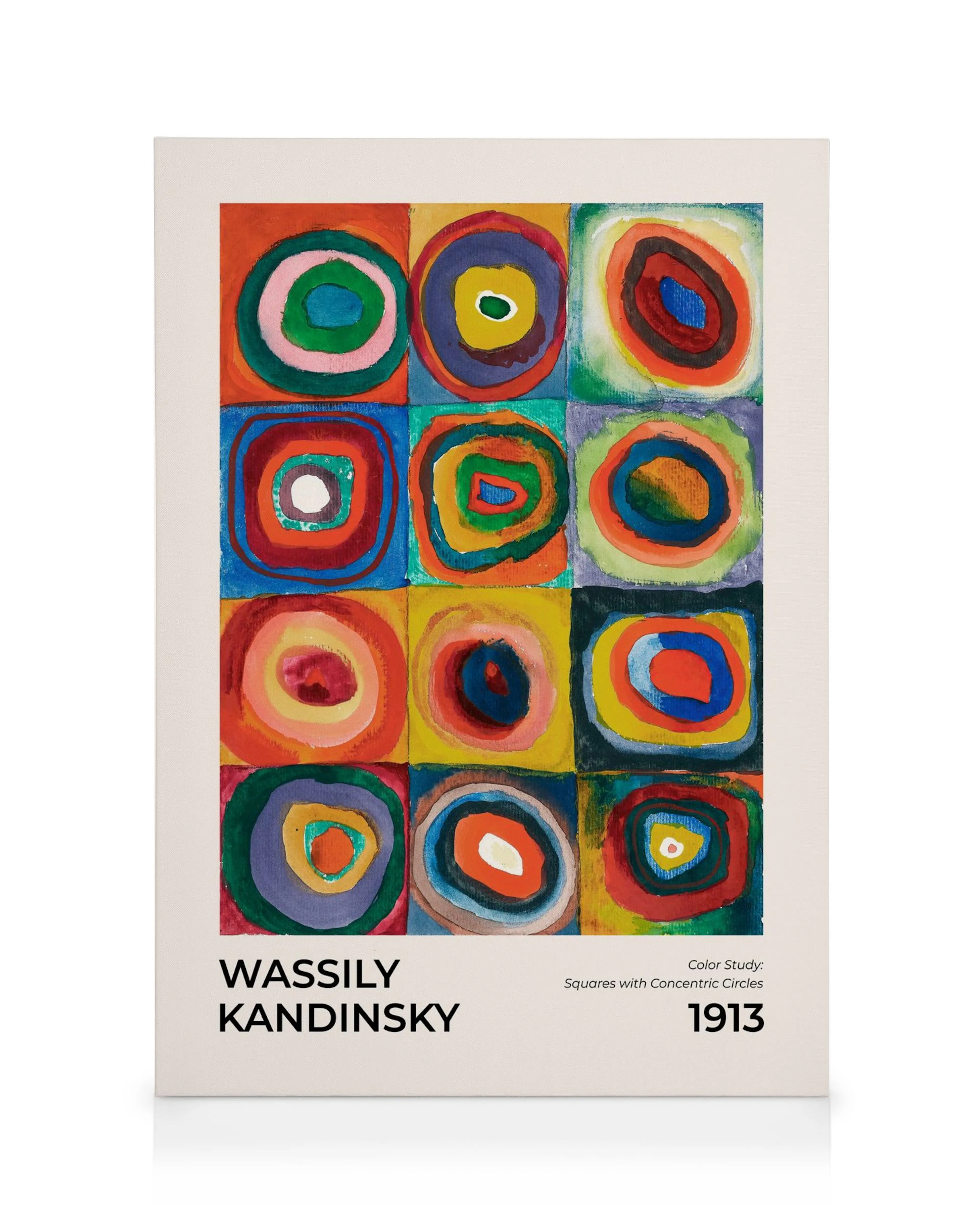 Πολύχρωμη αφηρημένη τέχνη Kandinsky με ομόκεντρους κύκλους σε τετράγωνα, καμβάς