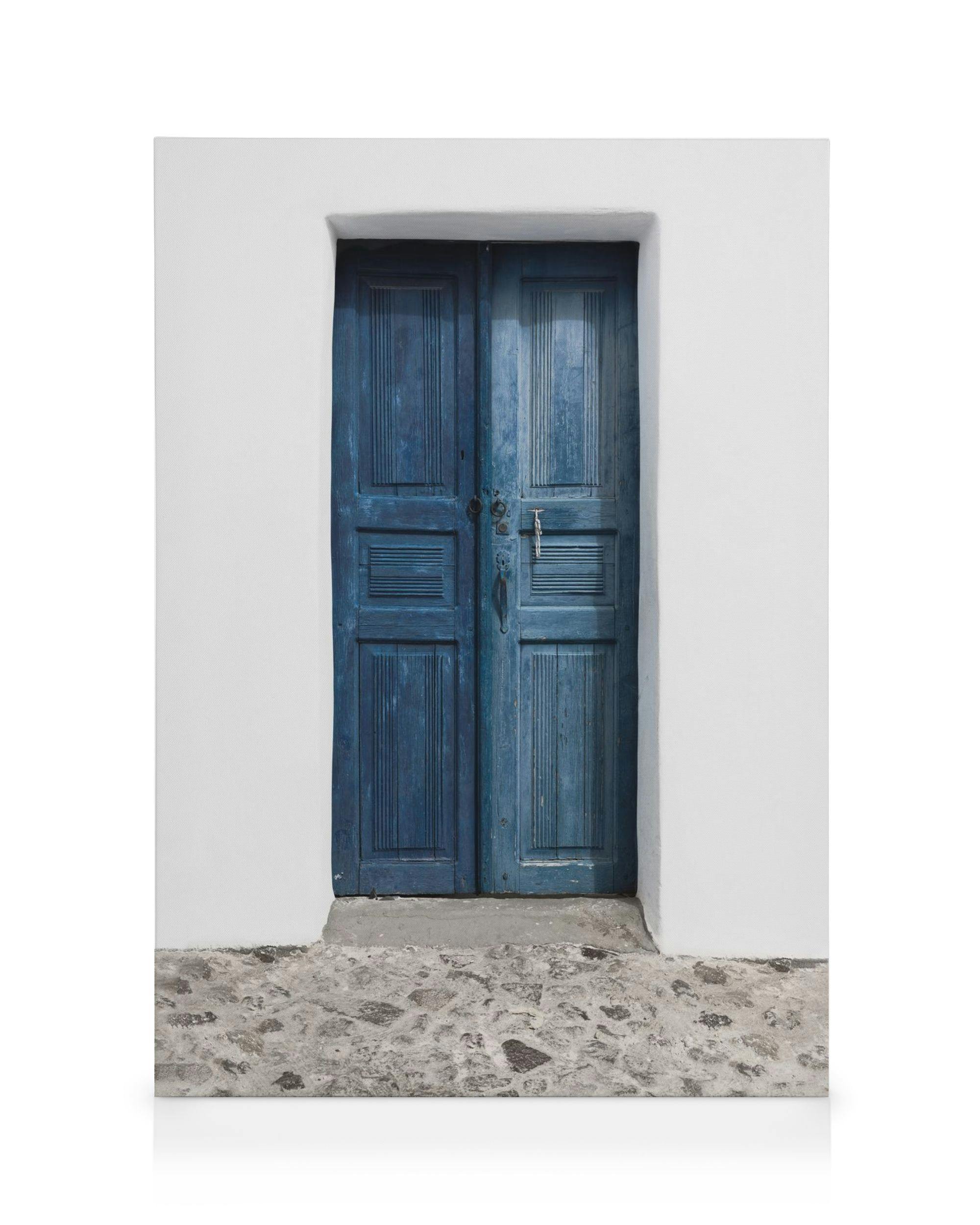 Oia Blue Door Lerret (30x40 cm - Eikeramme)