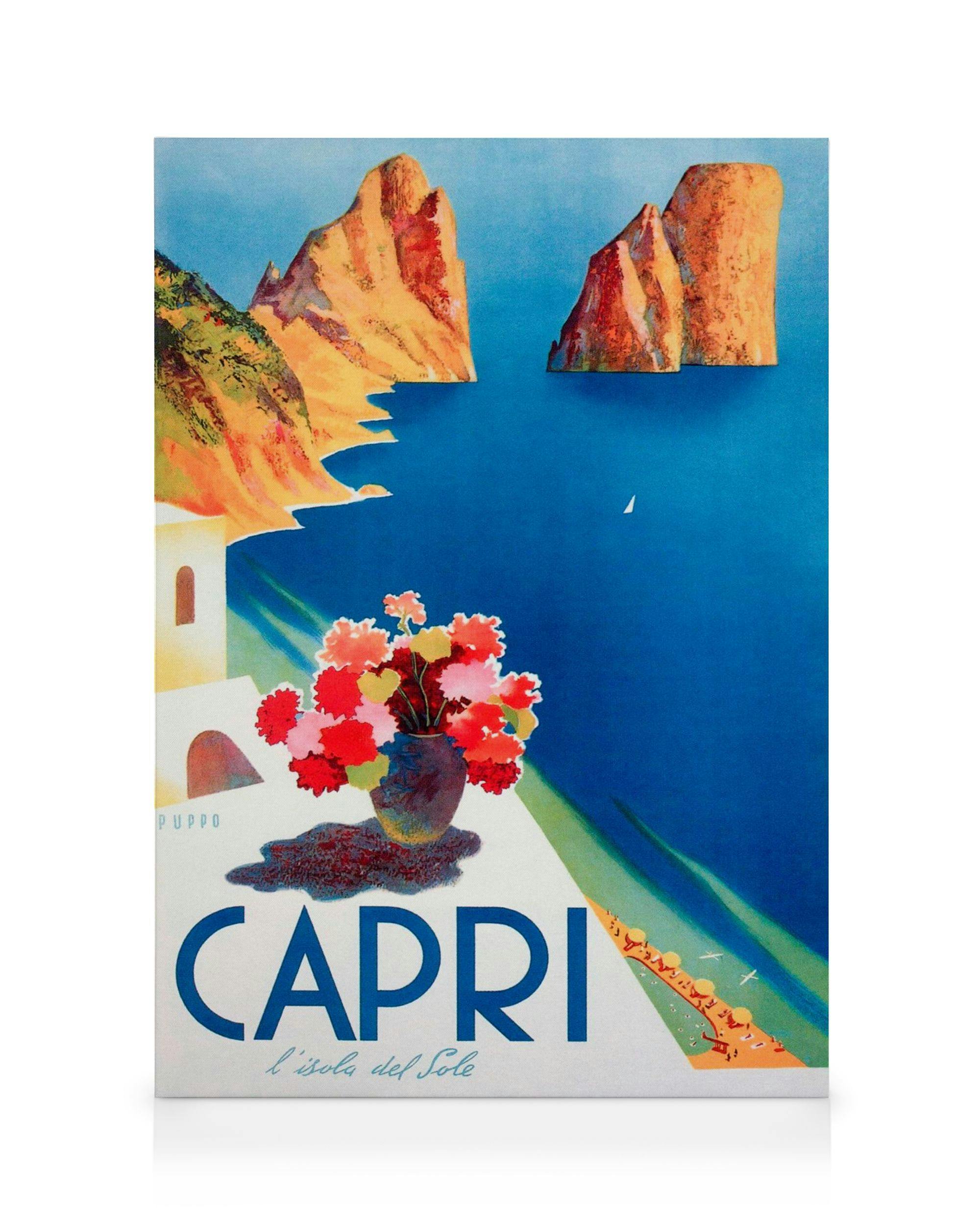 Capri Travel Stampa su Tela (50x70 cm - Cornice in nero)- Motivi vintage