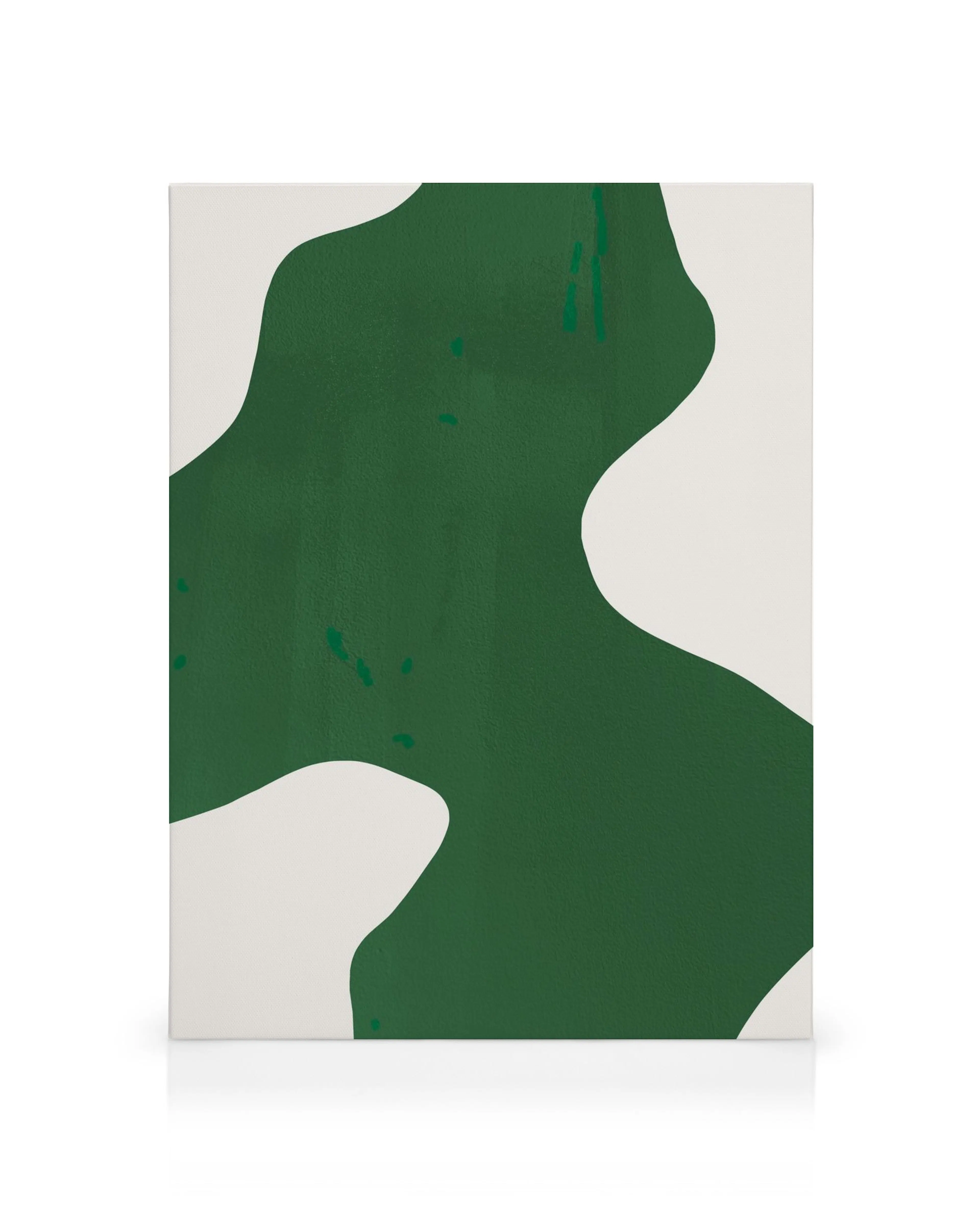 Green organic shapes on white canvas print, abstract modern art for home decor