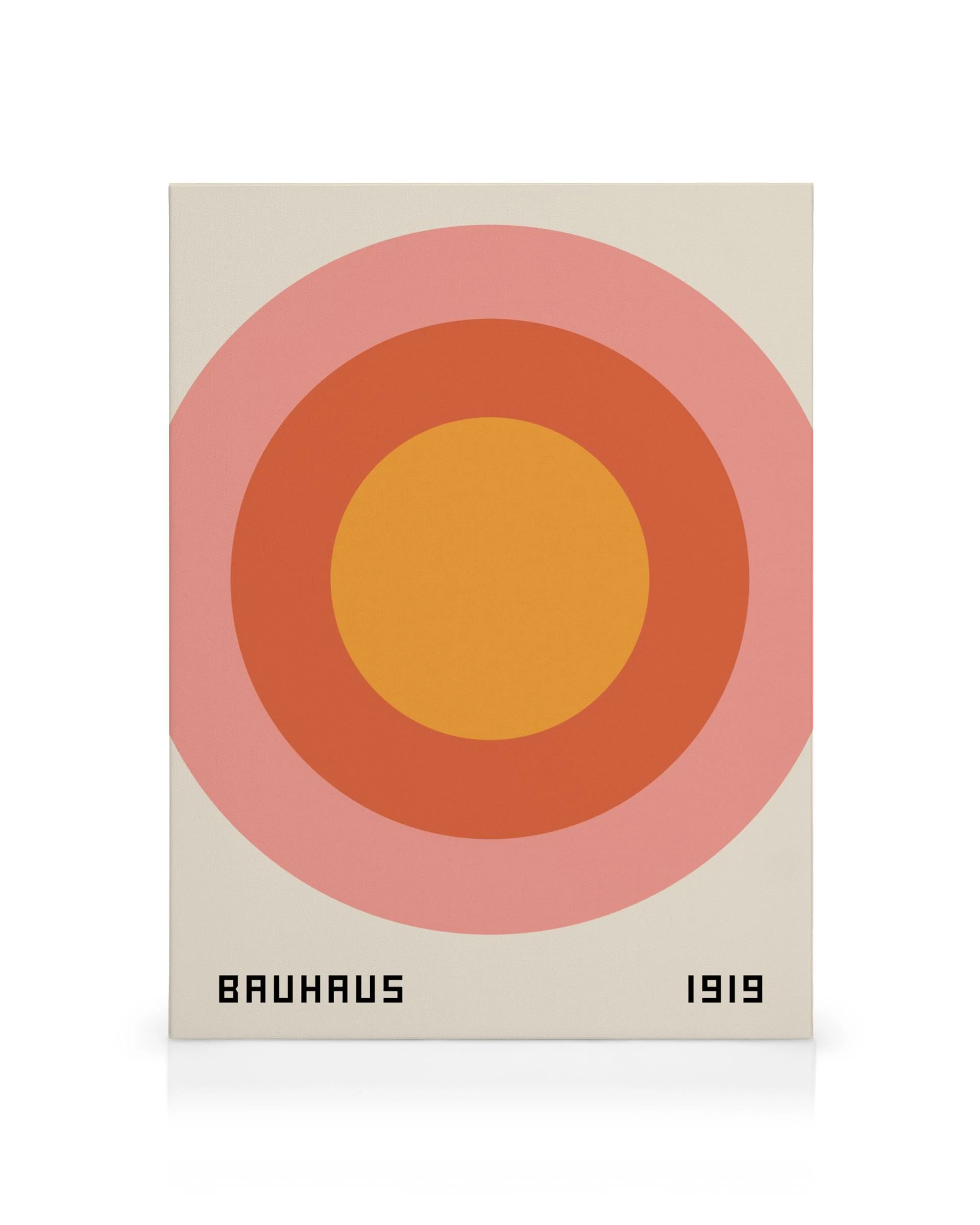 Bauhaus 1919 lærred med koncentriske cirkler i orange, rød og pink på en beige baggrund.