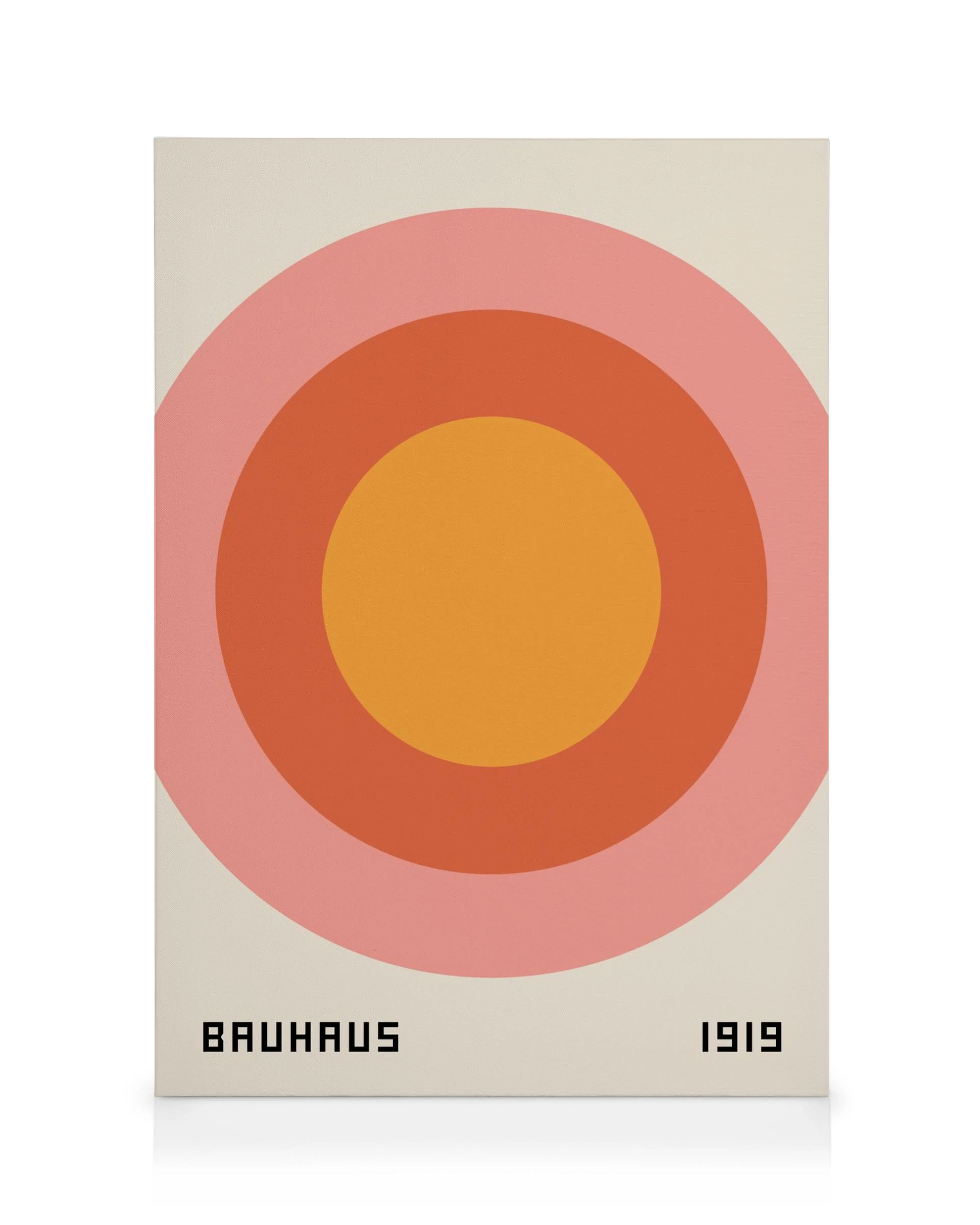 Bauhaus 1919 canvas with orange, coral, and pink concentric circles on a light cream background, Bauhaus 1919 text.