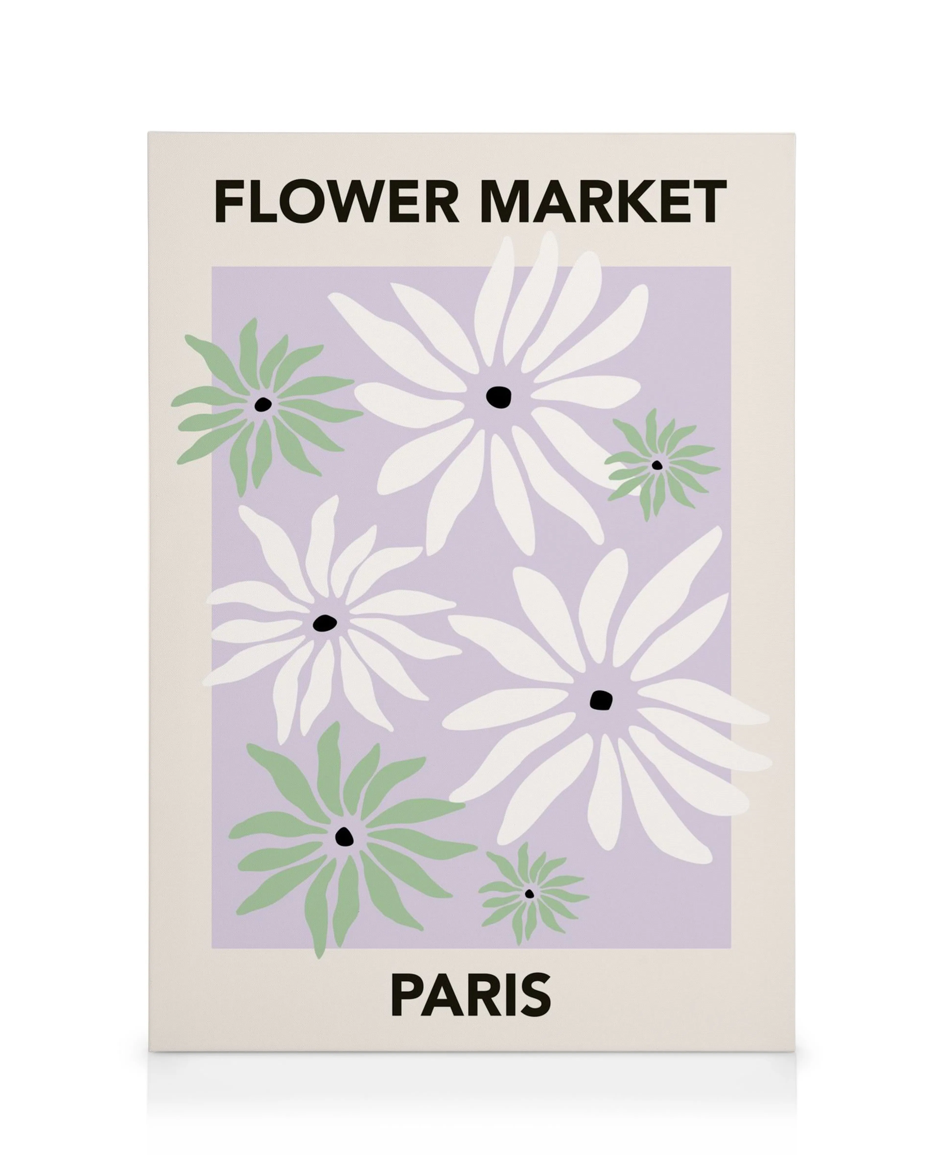 Καμβάς Flower Market Paris με λευκά και πράσινα λουλούδια σε λιλά φόντο.