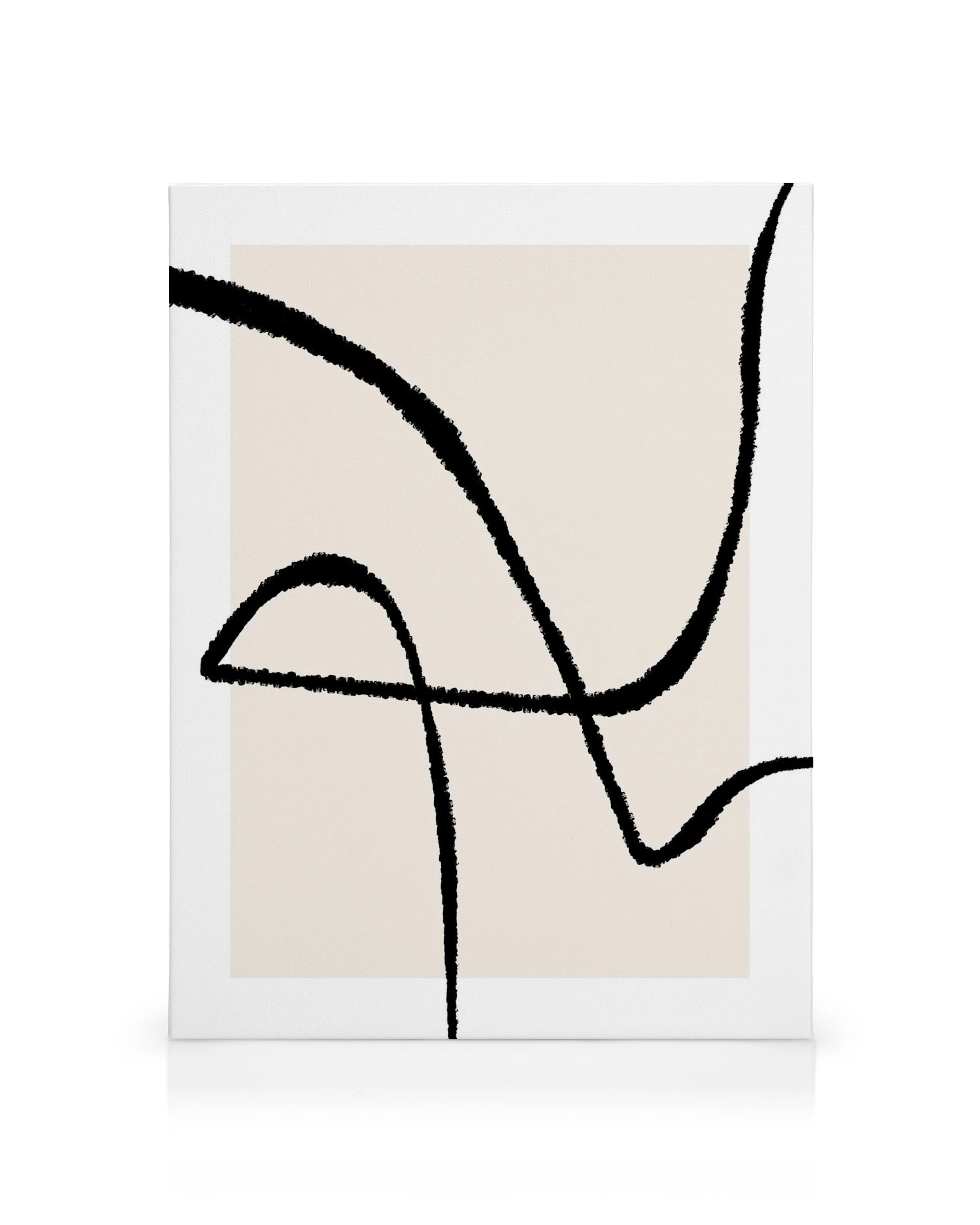 Zwart kronkelende lijnen op een beige vierkant tegen een witte achtergrond op een minimalistisch canvas.