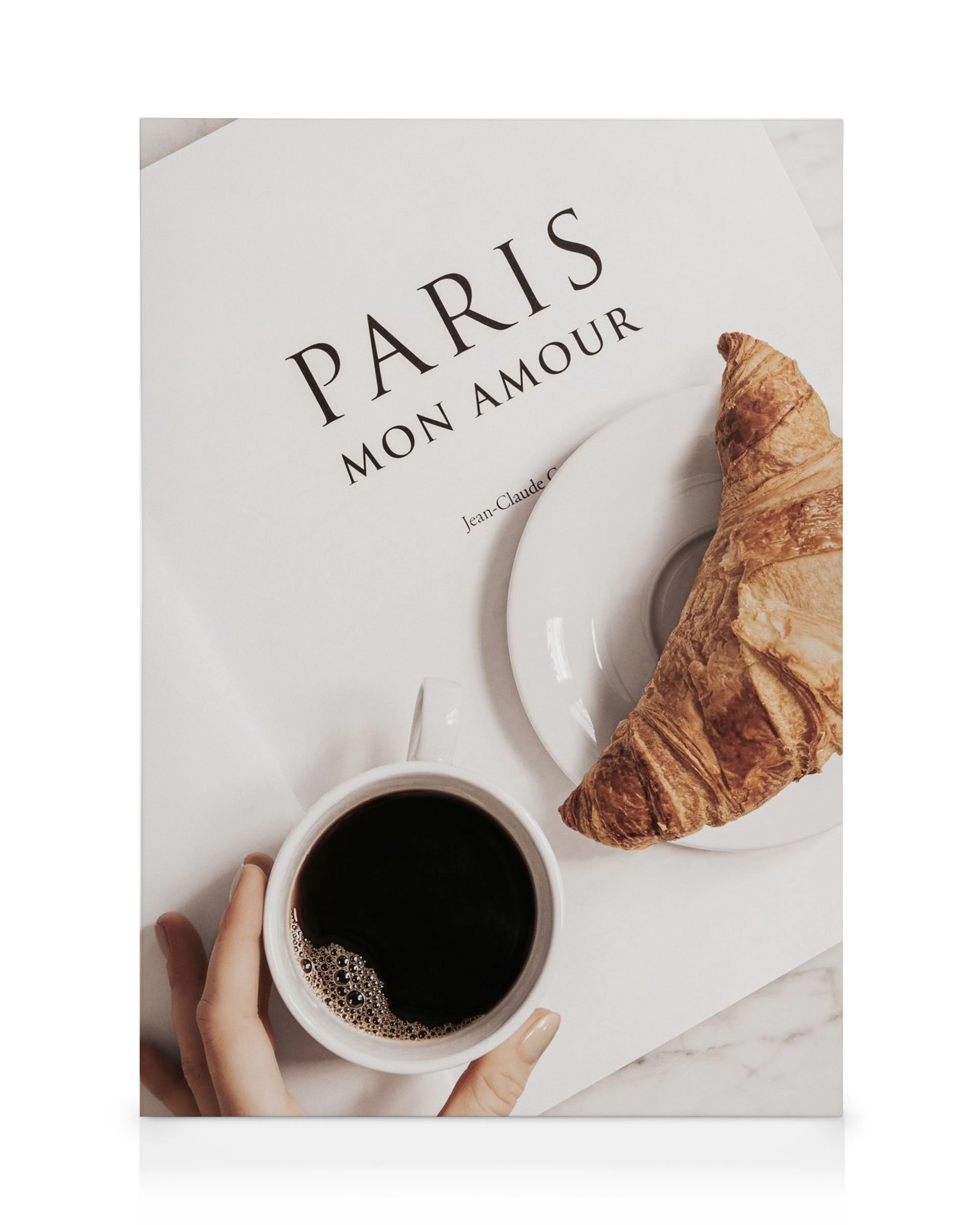 Obraz na plátne: Parížske raňajky s kávou a croissantom, nápis Paris Mon Amour