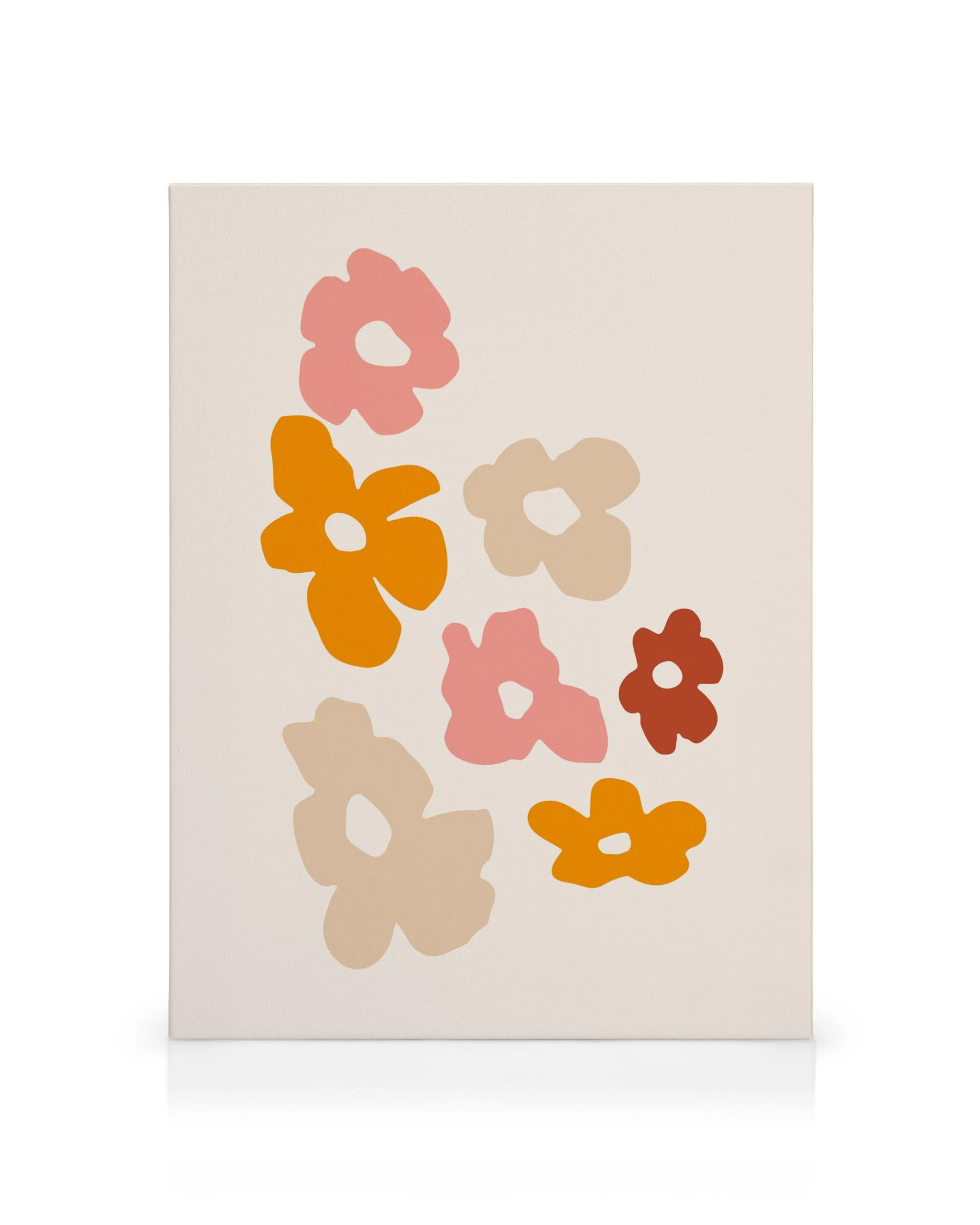Obraz na płótnie: stylizowane kwiaty w odcieniach różu, pomarańczu, beżu i brązu, idealny do nowoczesnej galerii ściennej.