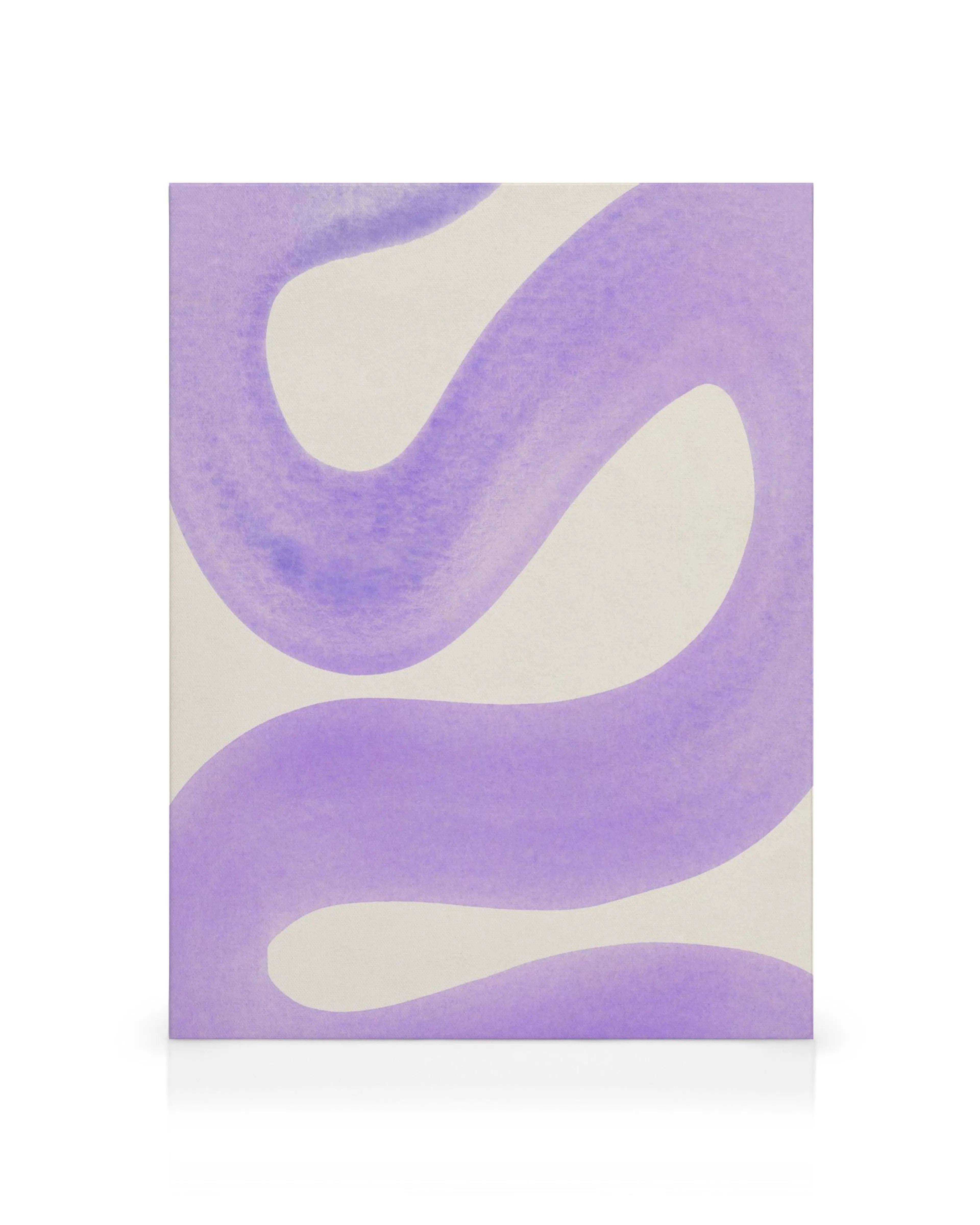 Lienzo Améthyste Abstraite con tres líneas onduladas de color púrpura sobre fondo blanco, creando un movimiento suave y elegante
