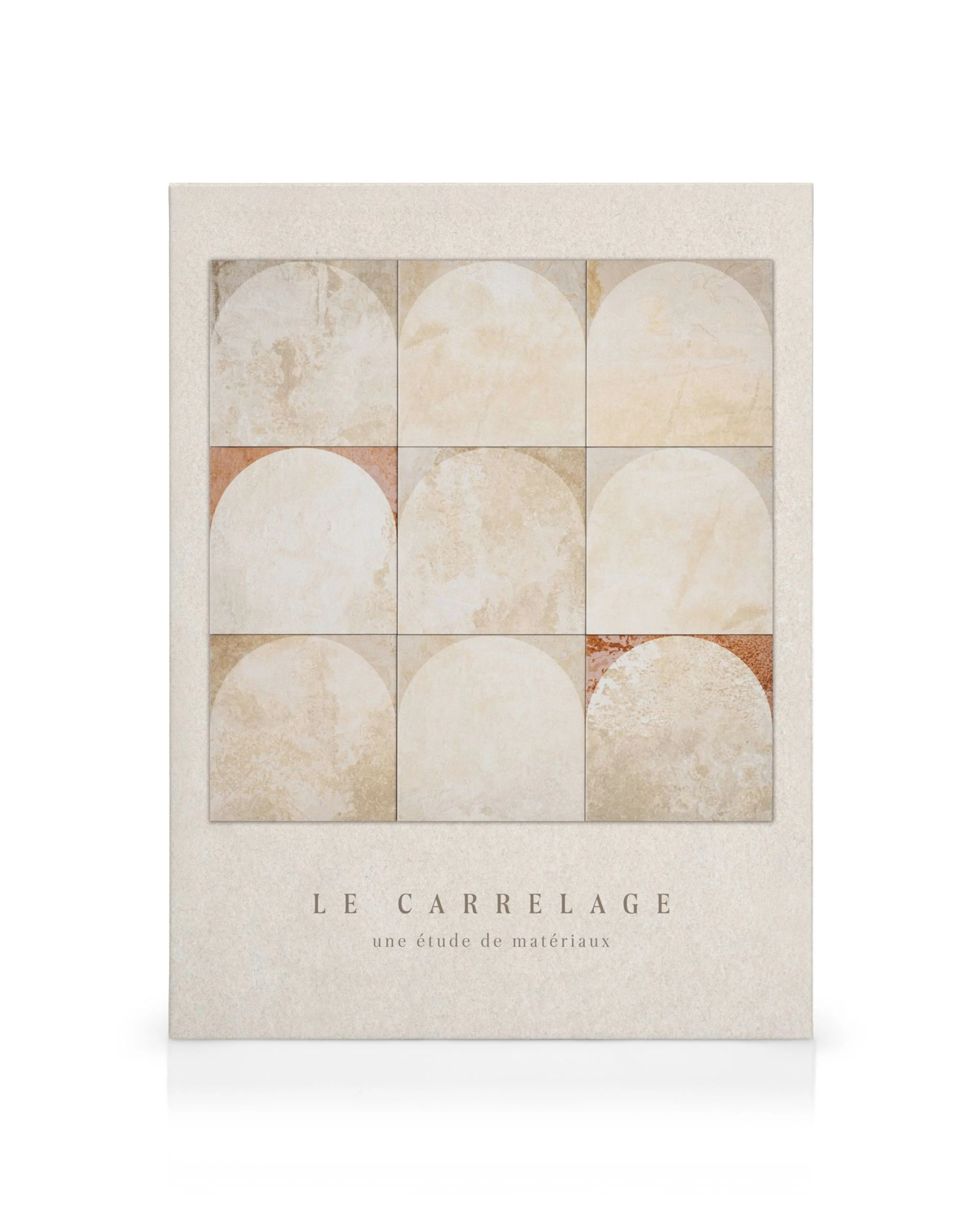 Canvas met beige en lichtbruine tegels met lichte halve cirkels en de tekst Le Carrelage.