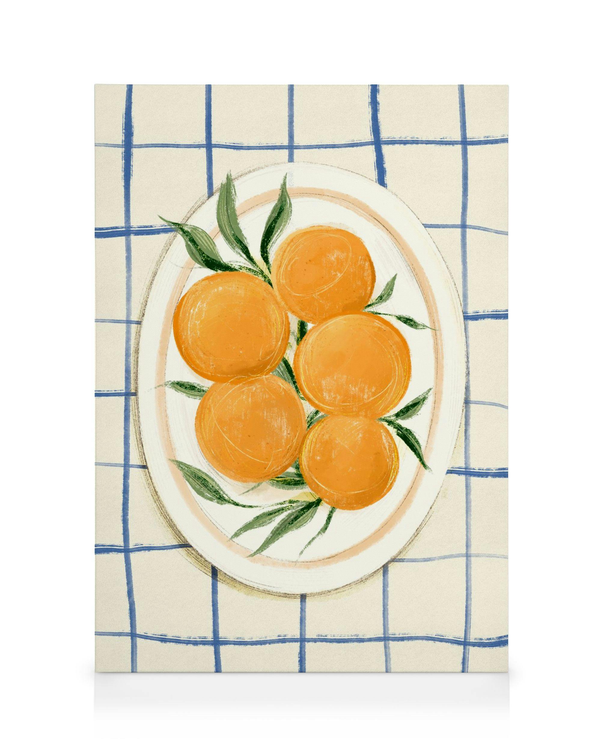 Canvas Schilderijen Citrus on Checkers Canvas (50x70 cm - Fotolijst Eiken)