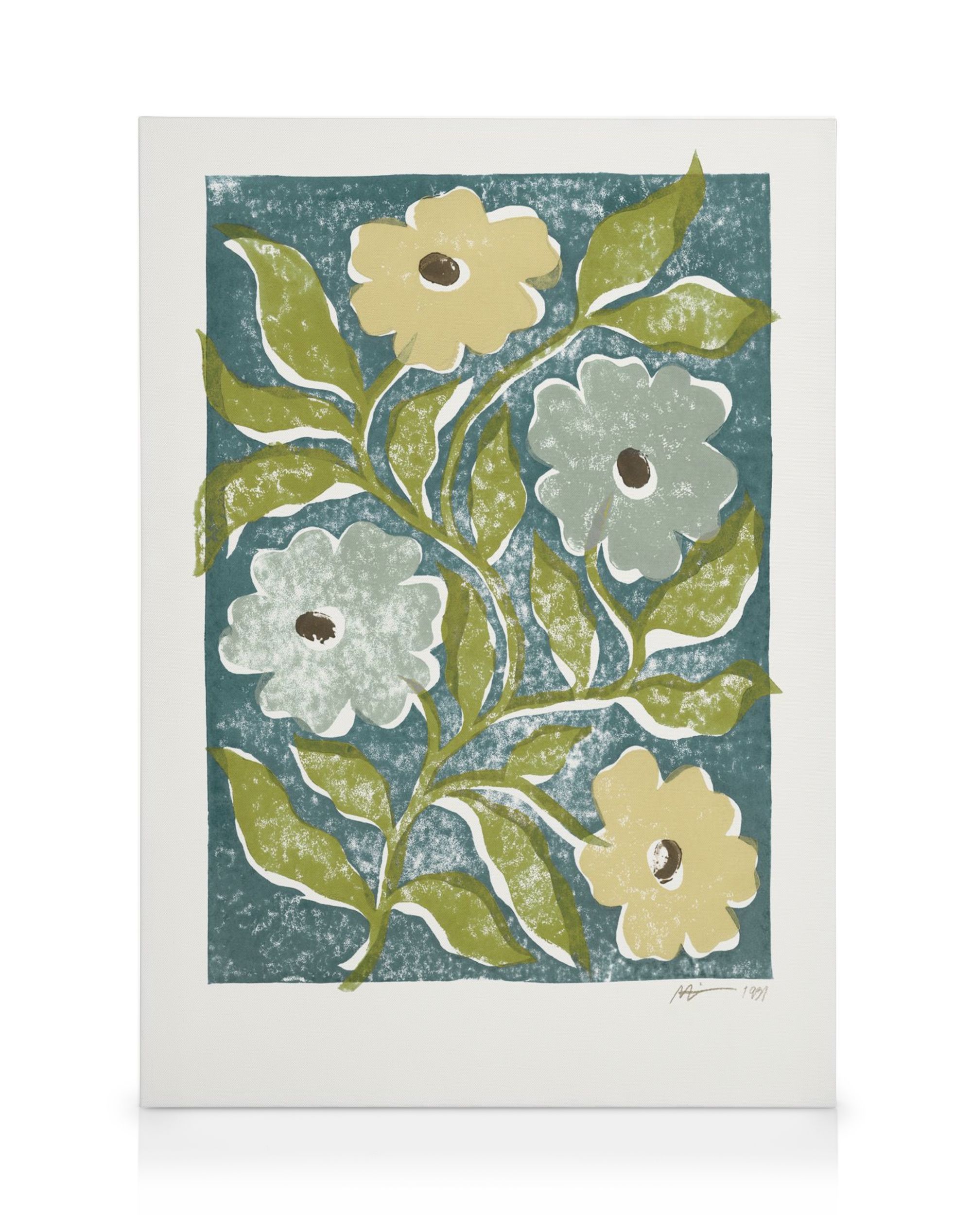 Linocut Flowers Canvas Print – Botanical Wall Art Print