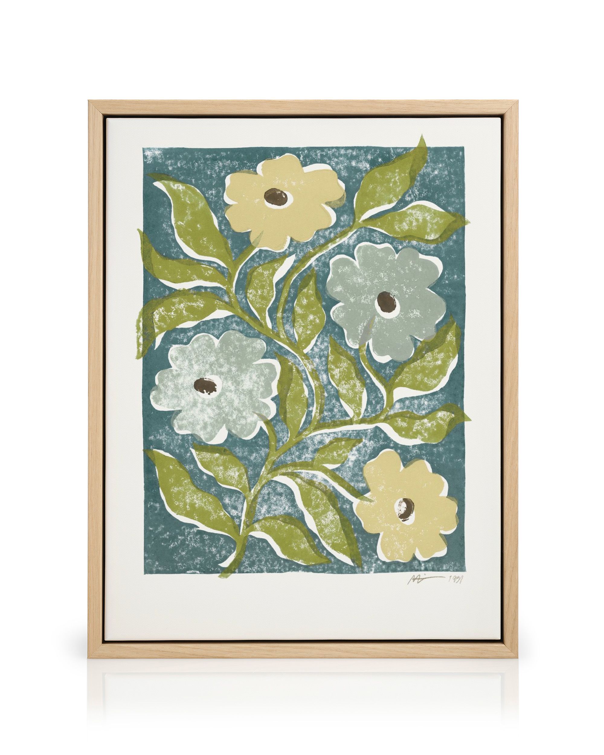 Linocut Flowers Canvas Print – Botanical Wall Art Print