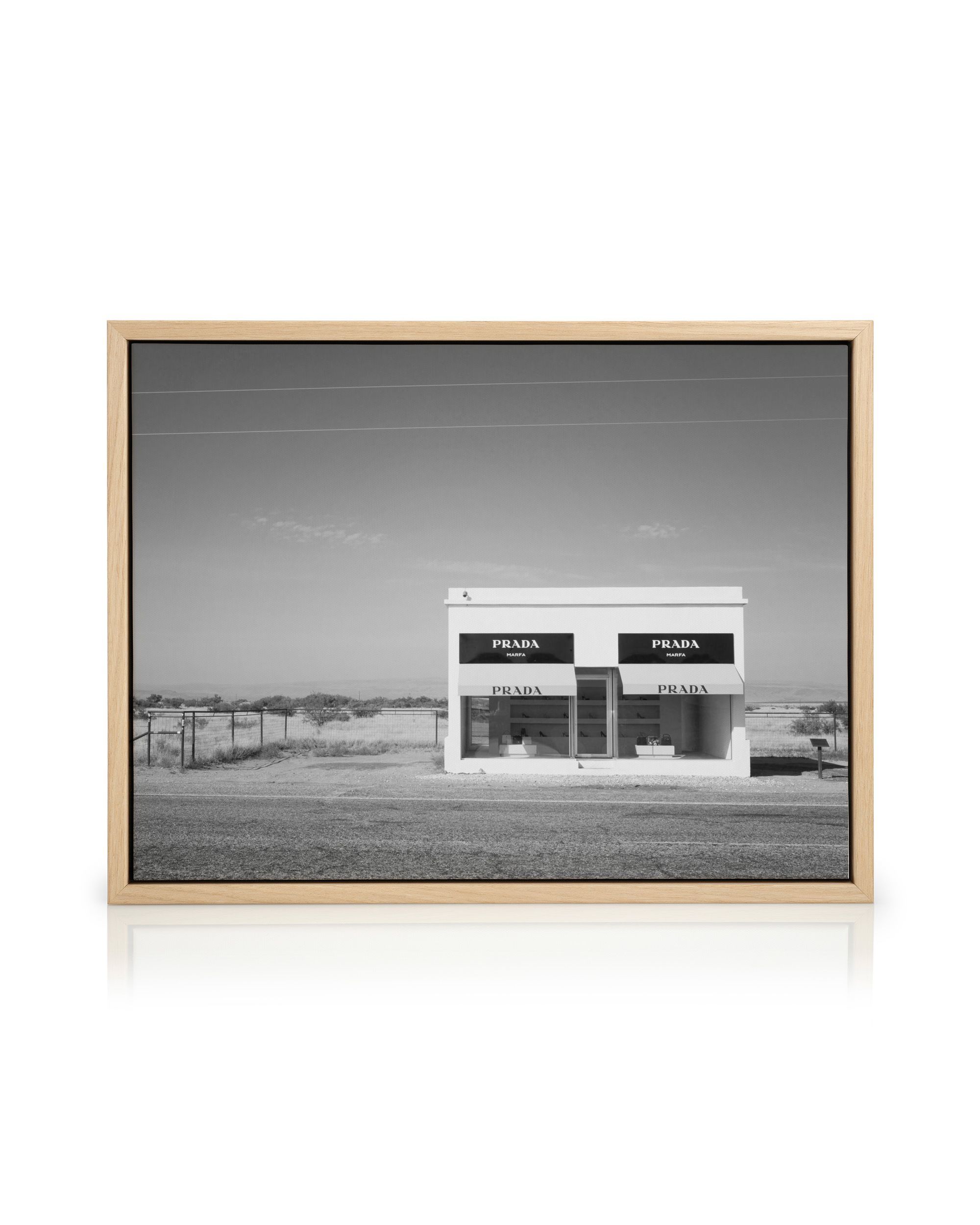 Prada Marfa B&W Canvas Print – Modern Black and White Art Poster