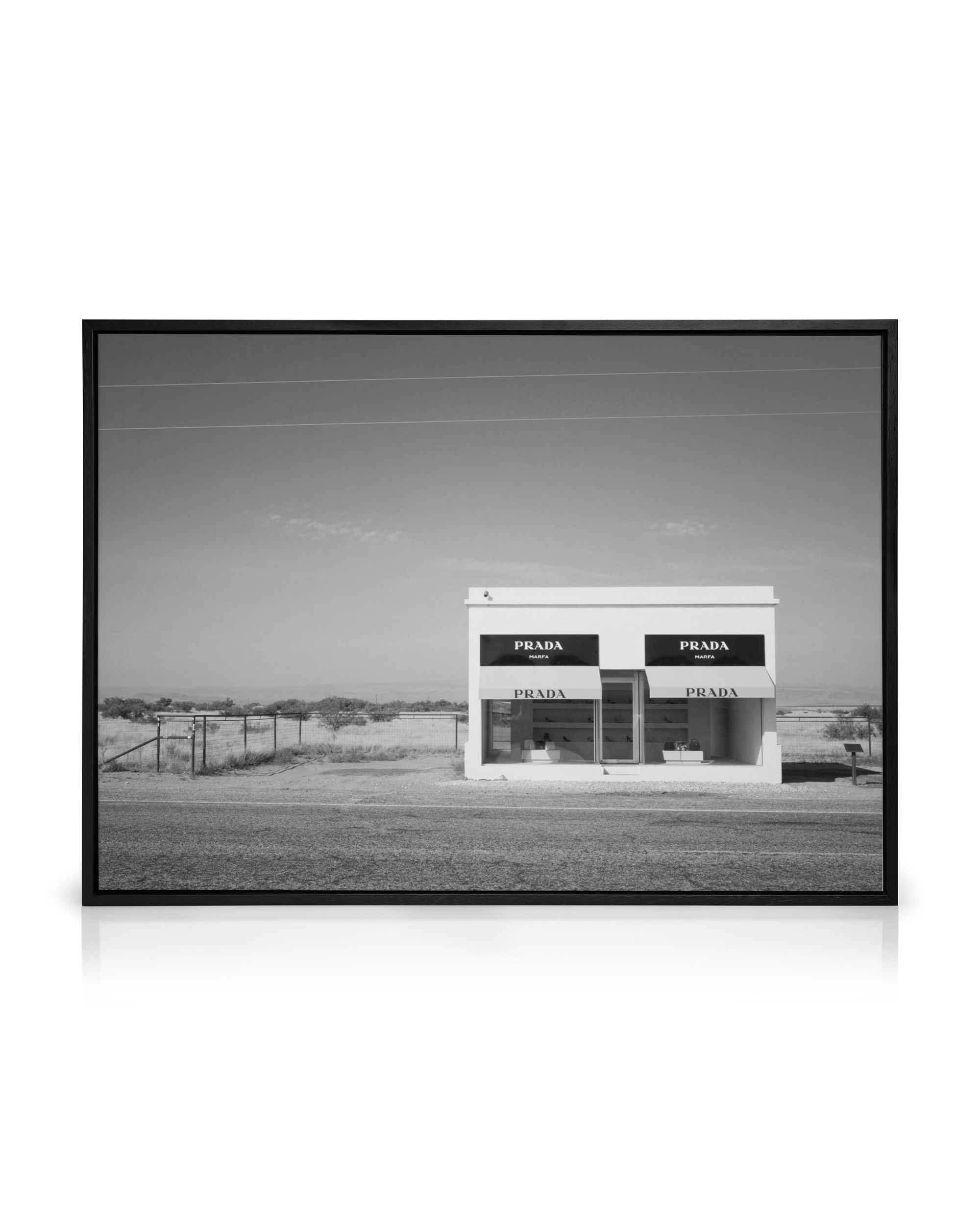 Prada Marfa B&W Canvas Print – Modern Black and White Art Poster