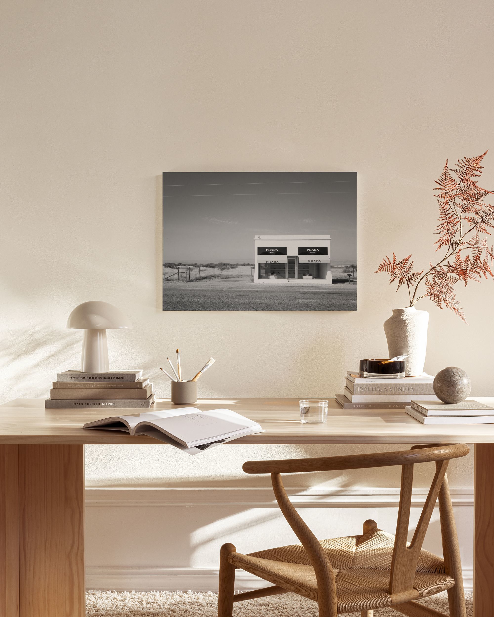 Prada Marfa B&W Canvas Print – Modern Black and White Art Poster