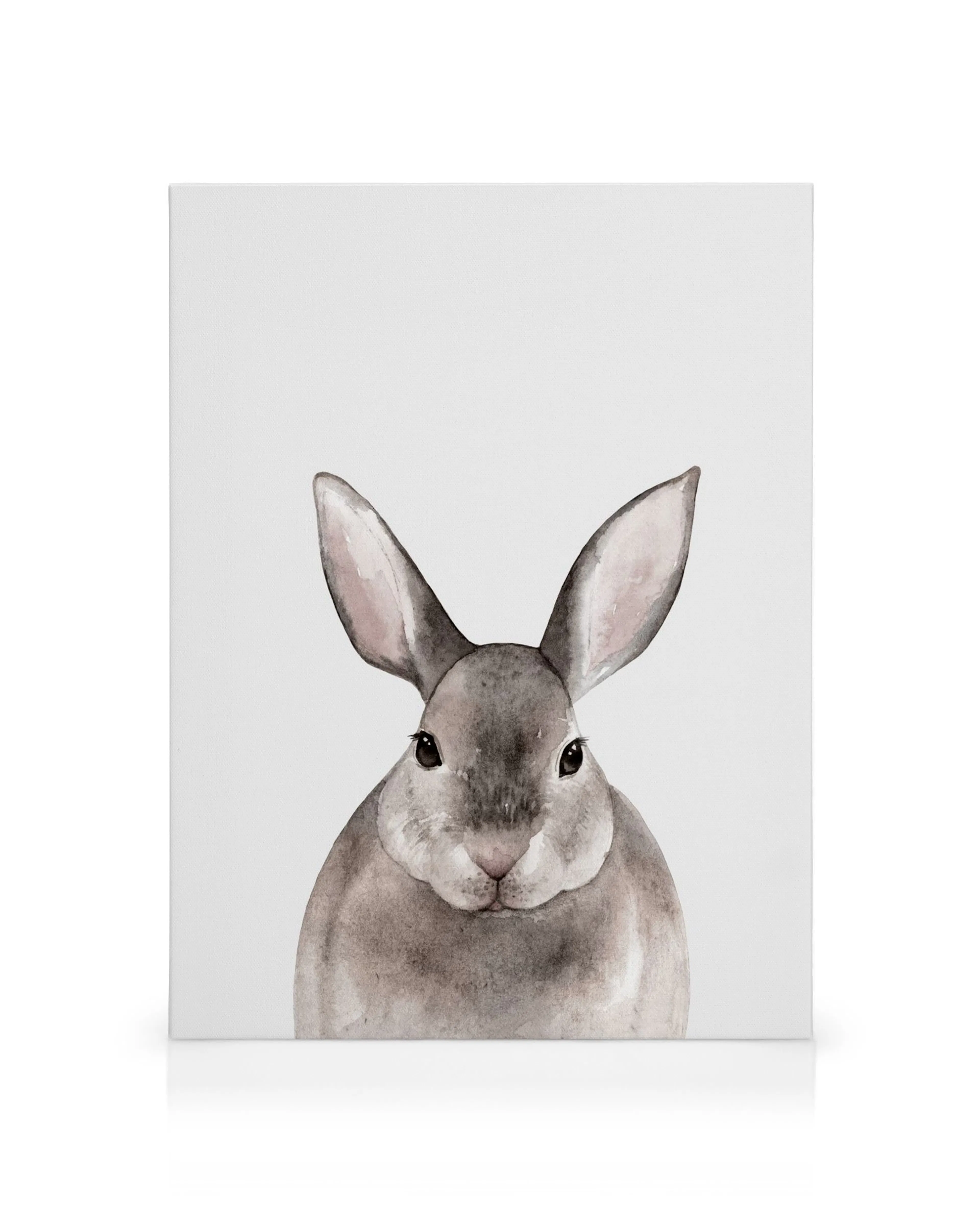 Canvas met grijs en wit konijntje, perfect voor kinderkamer of babykamer decoratie.
