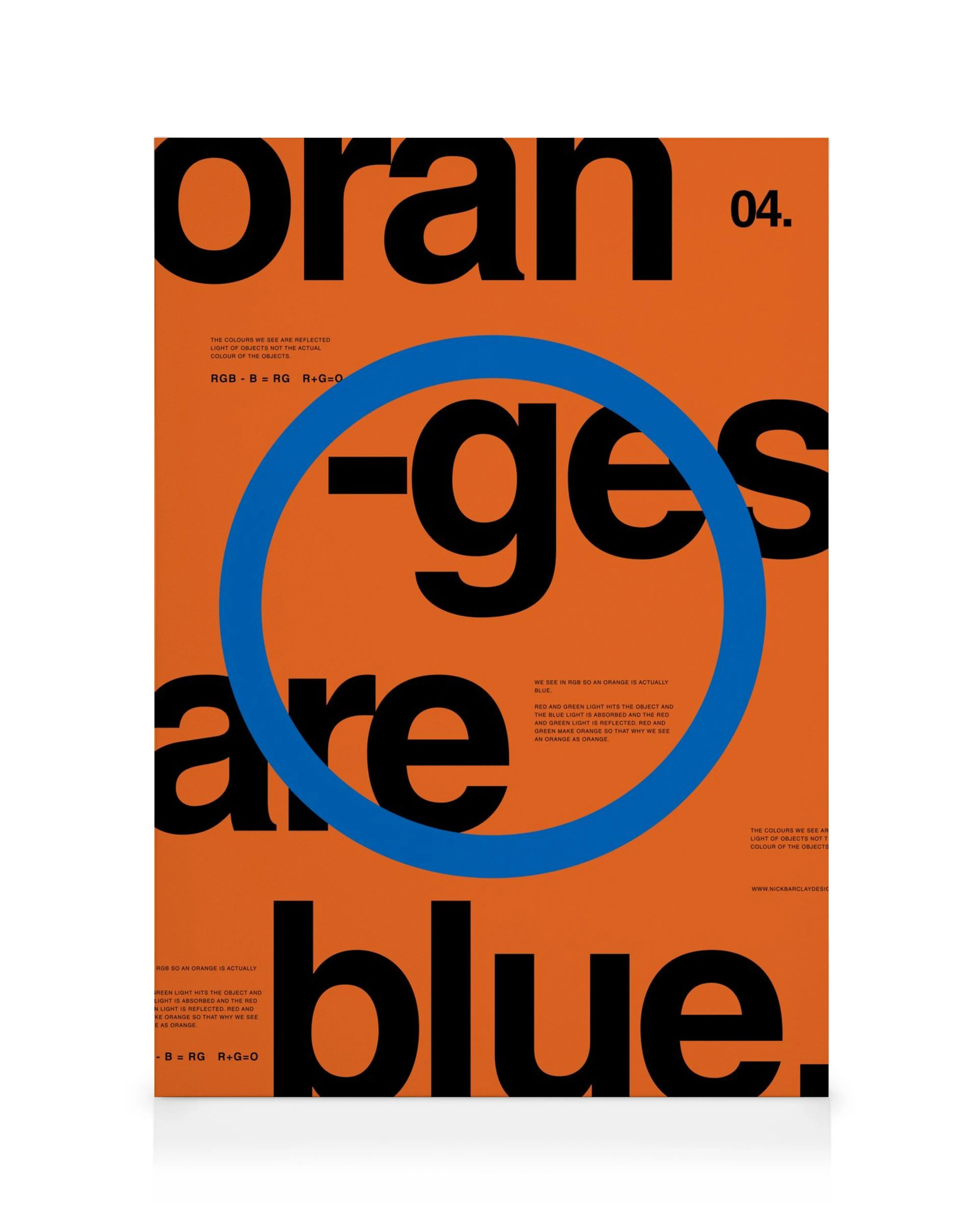 Orange canvas with large black text Oranges are blue. A blue circle surrounds -ges are.